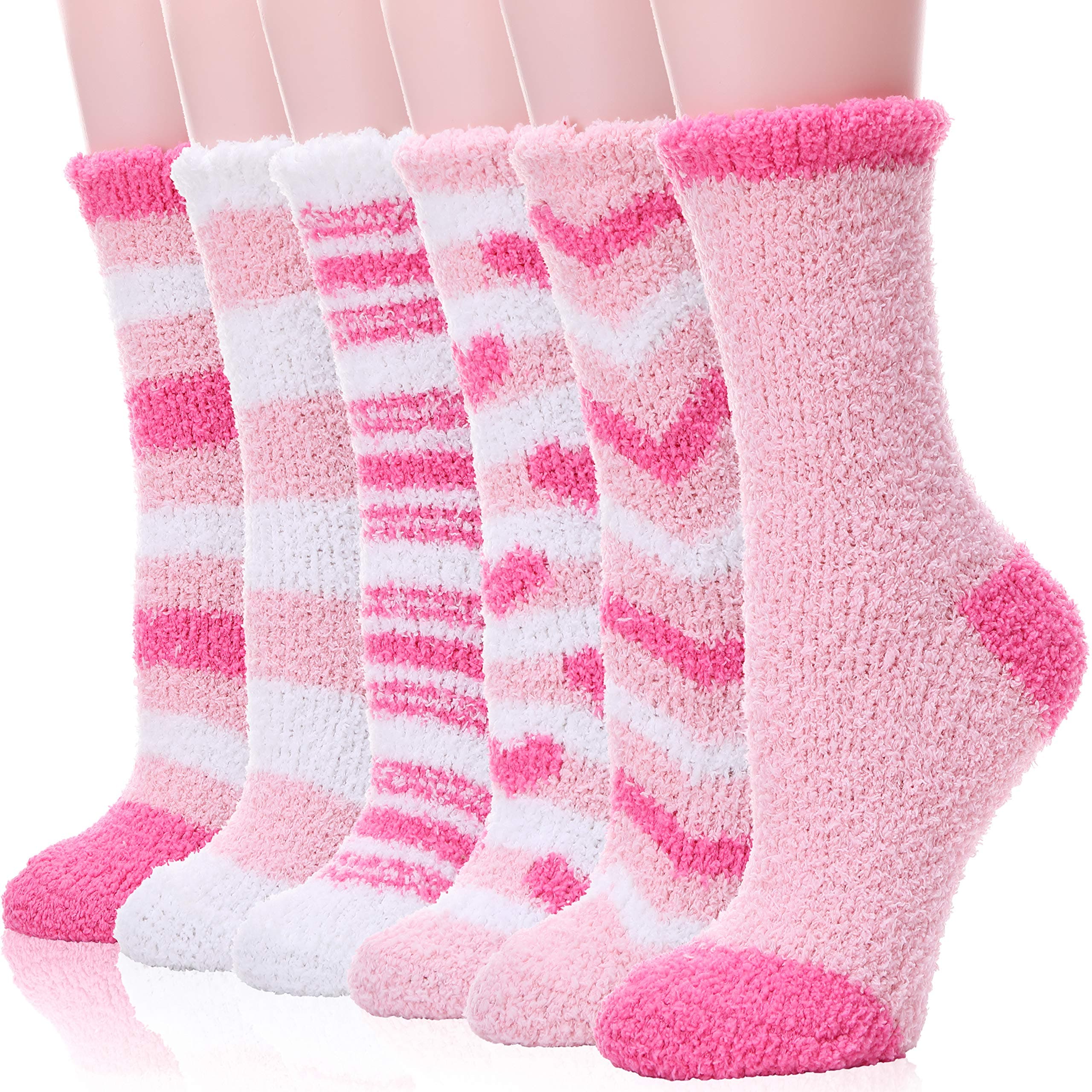 EBMOREWomens Fluffy Fuzzy Socks Slipper Bed Comfy Soft Cabin Fleece Cosy Stocking Fillers Women Plush Winter Mum Mothers Day Gifts Socks for Ladies(Pink Heart)