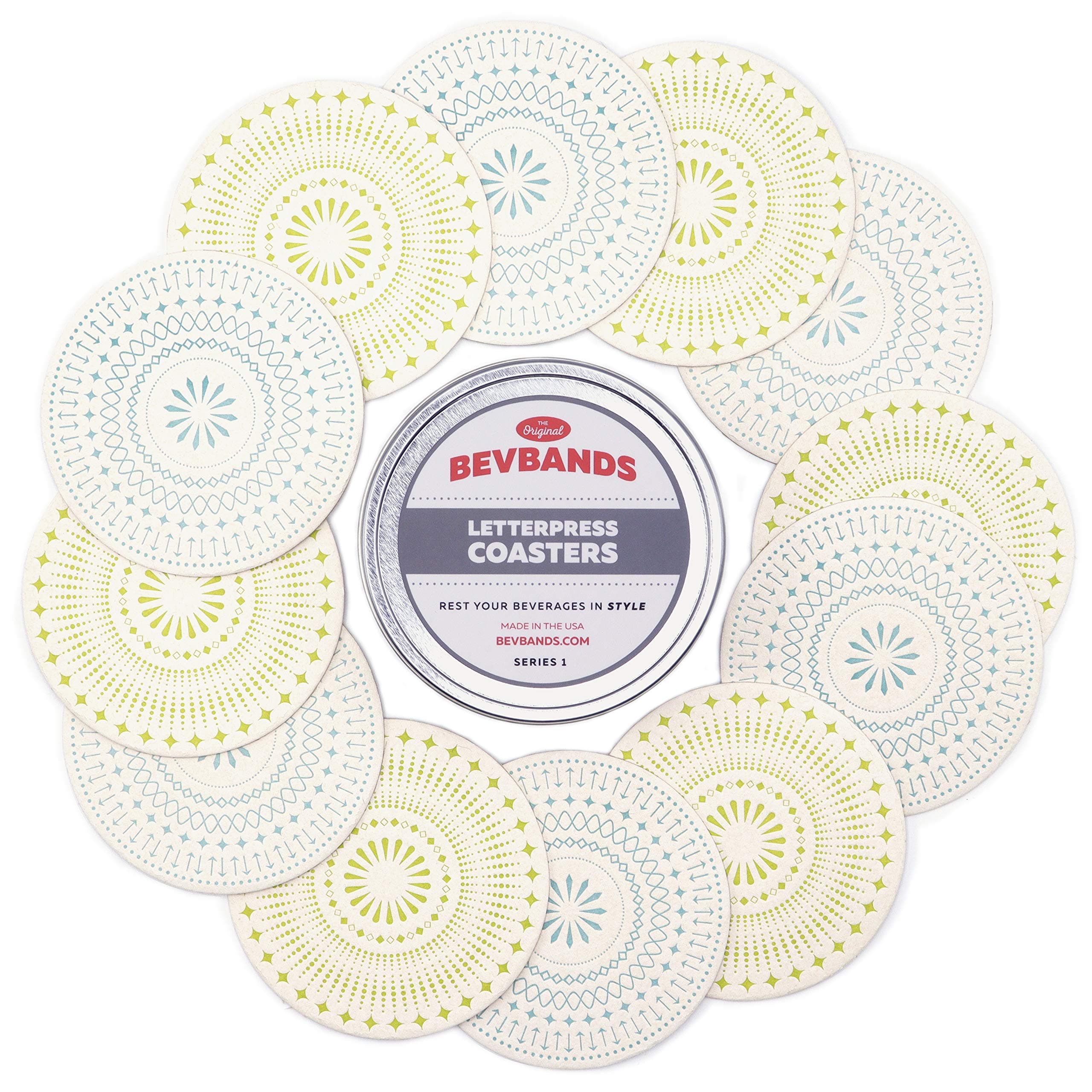 Set of 16 Absorbent Cardboard Paper Coasters for Drinks in 2 Modern Designs