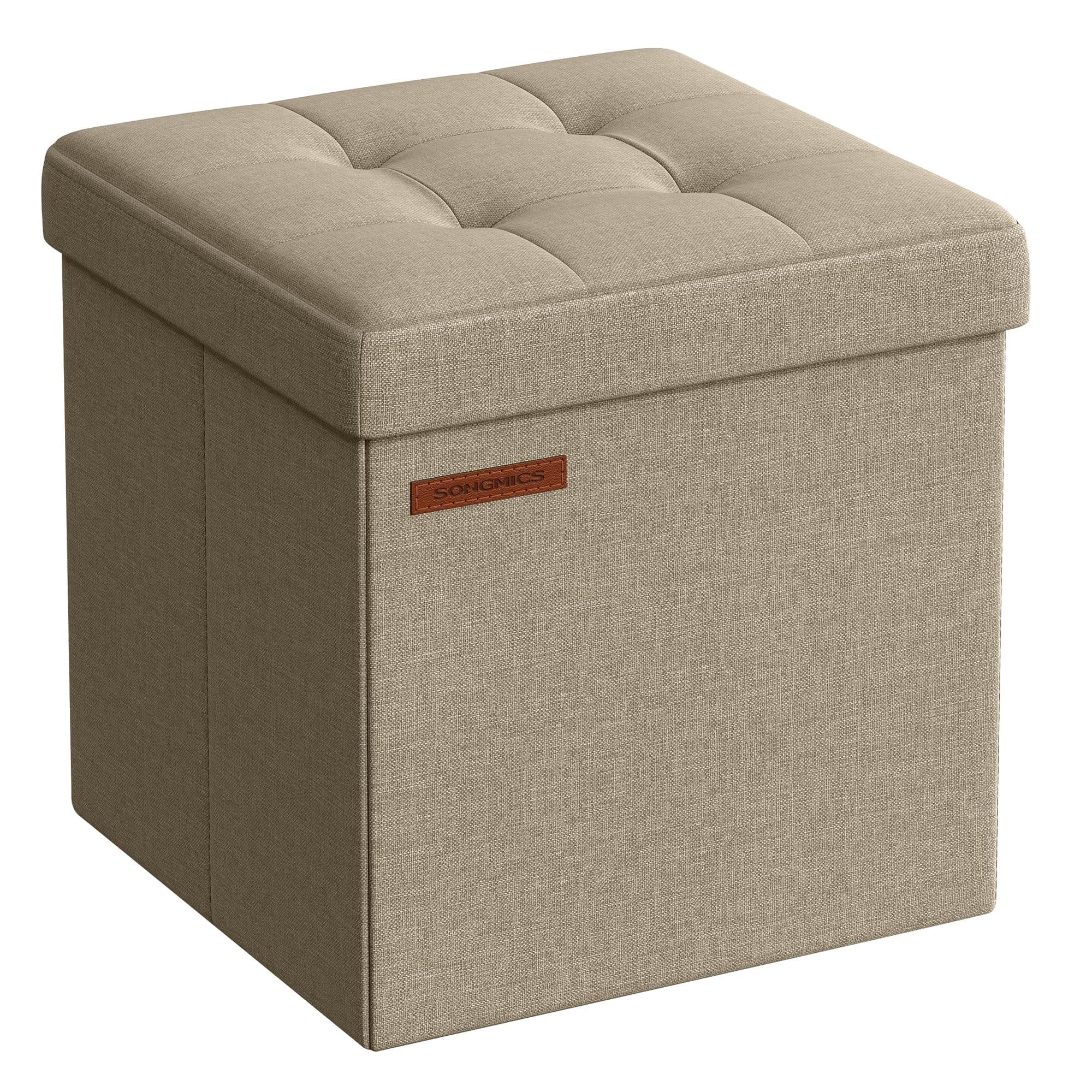 Storage Ottoman, Foldable Small Ottoman Foot Rest, 11.8 Inches Foot Stool, Cube Ottoman with Storage, Load up to 286 lb, for Living Room, Bedroom, Dorm, Camel Brown ULSF028K01