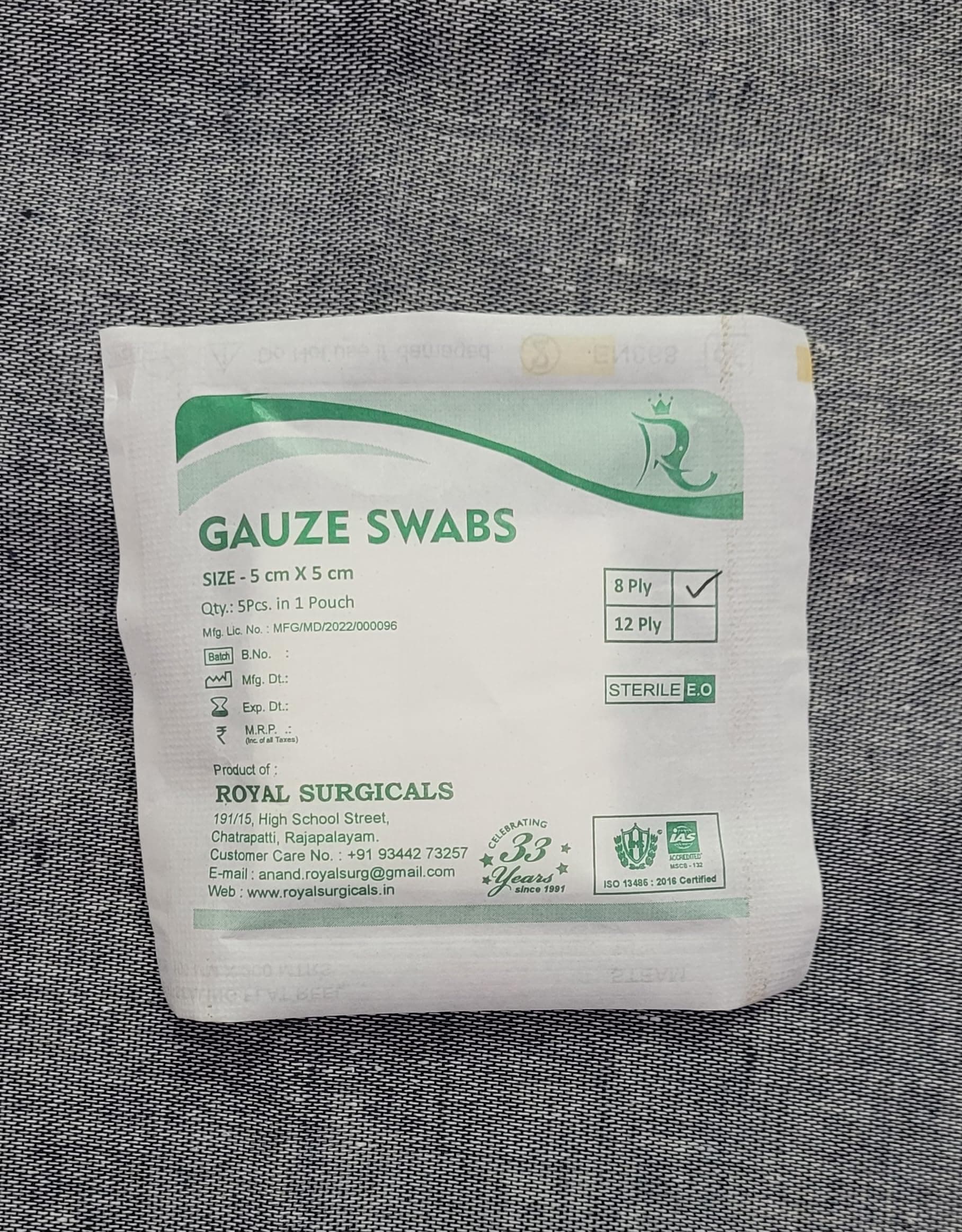 Sterile Absorbent Cotton Gauze Swab (Pack of 50) | Gauze Swab for Wound Dressing/First Aid/Home (5cm x 5cm x 8ply) (5 pcs per pack)
