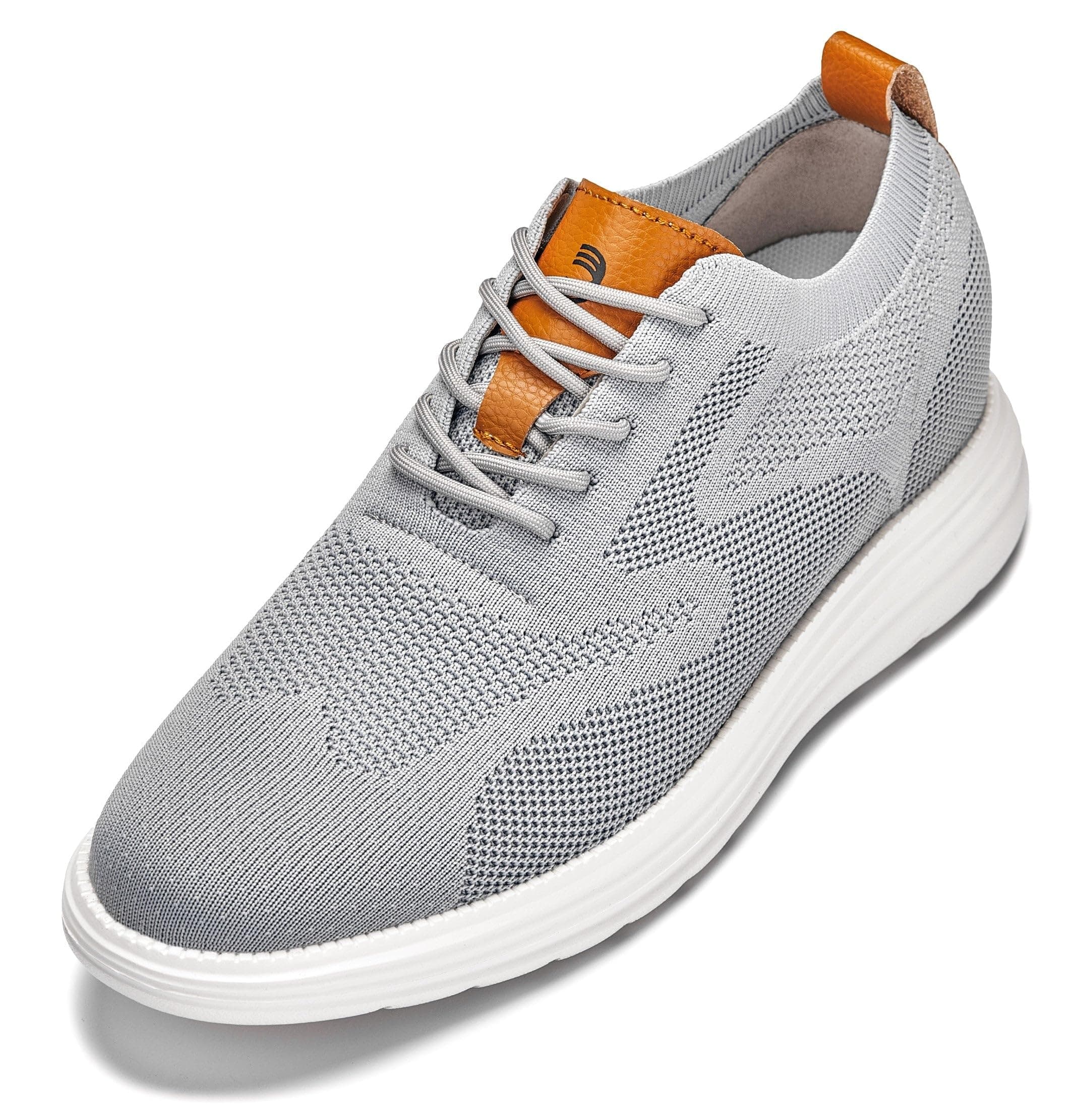CALTO Men's Invisible Height Increasing Elevator Casual Shoes - Pewter Grey/Brown Ultra Light-Weight Lace-up Knitted Casual Sporty Sneakers - 2.8 Inches Taller - X2637 - Size 10 D(M) US