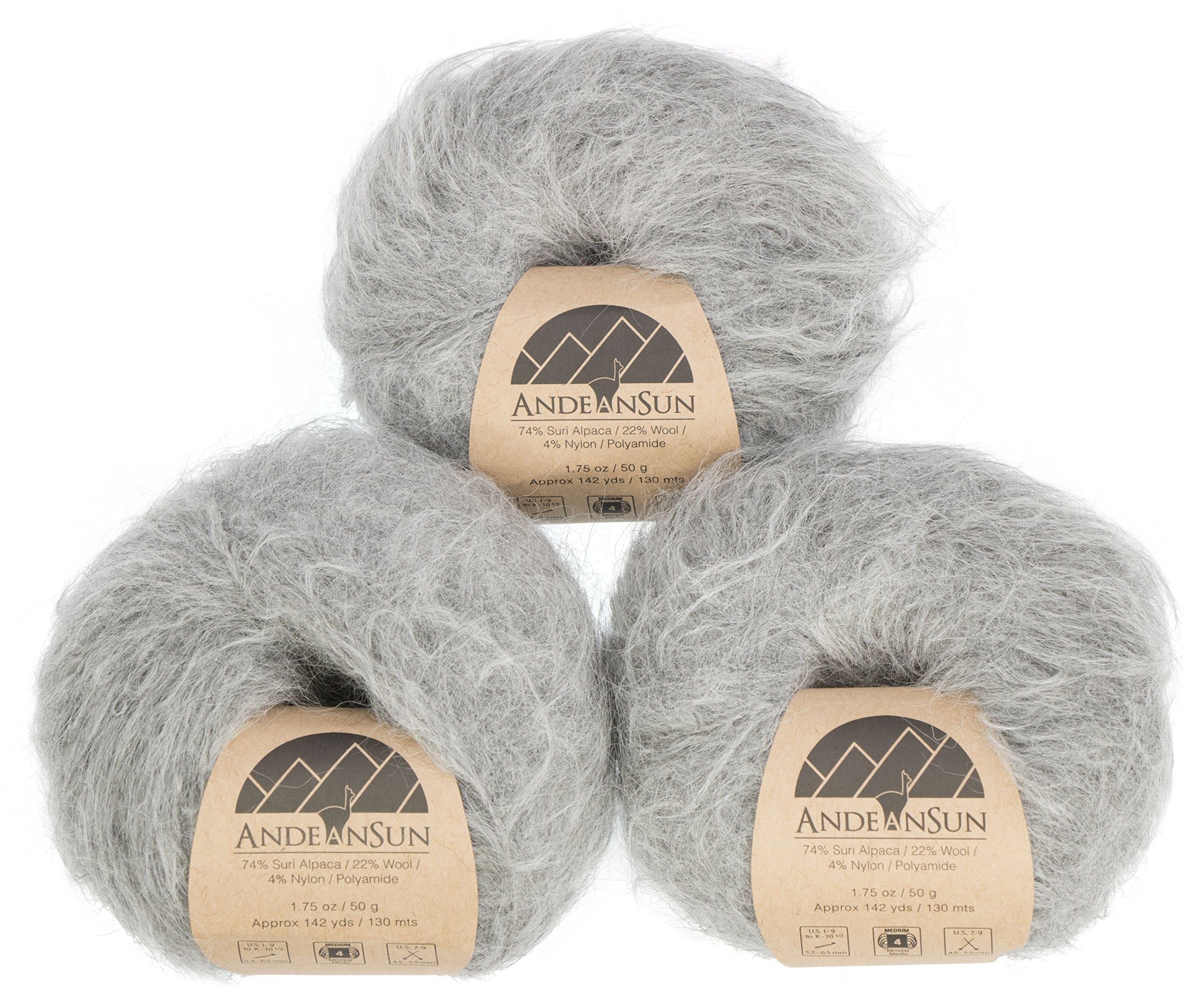 (Set of 3) Suri Alpaca Merino Wool Yarn, Aran, Afghan [426 Yards Total]L. Grey, #4 Worsted