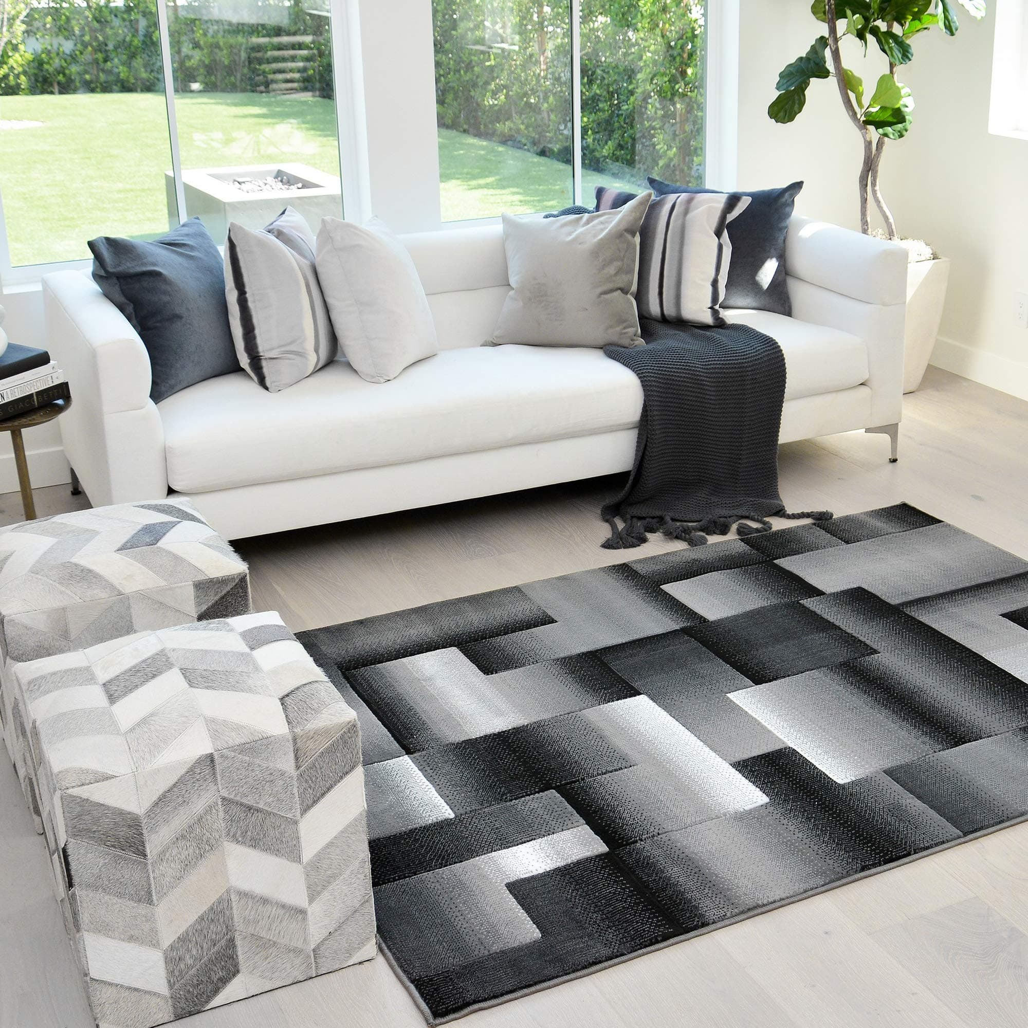 Handcraft Rugs Silver/Black and Gray Abstract Geometric Modern Squares Pattern Area Rug 5 ft. by 7 ft.