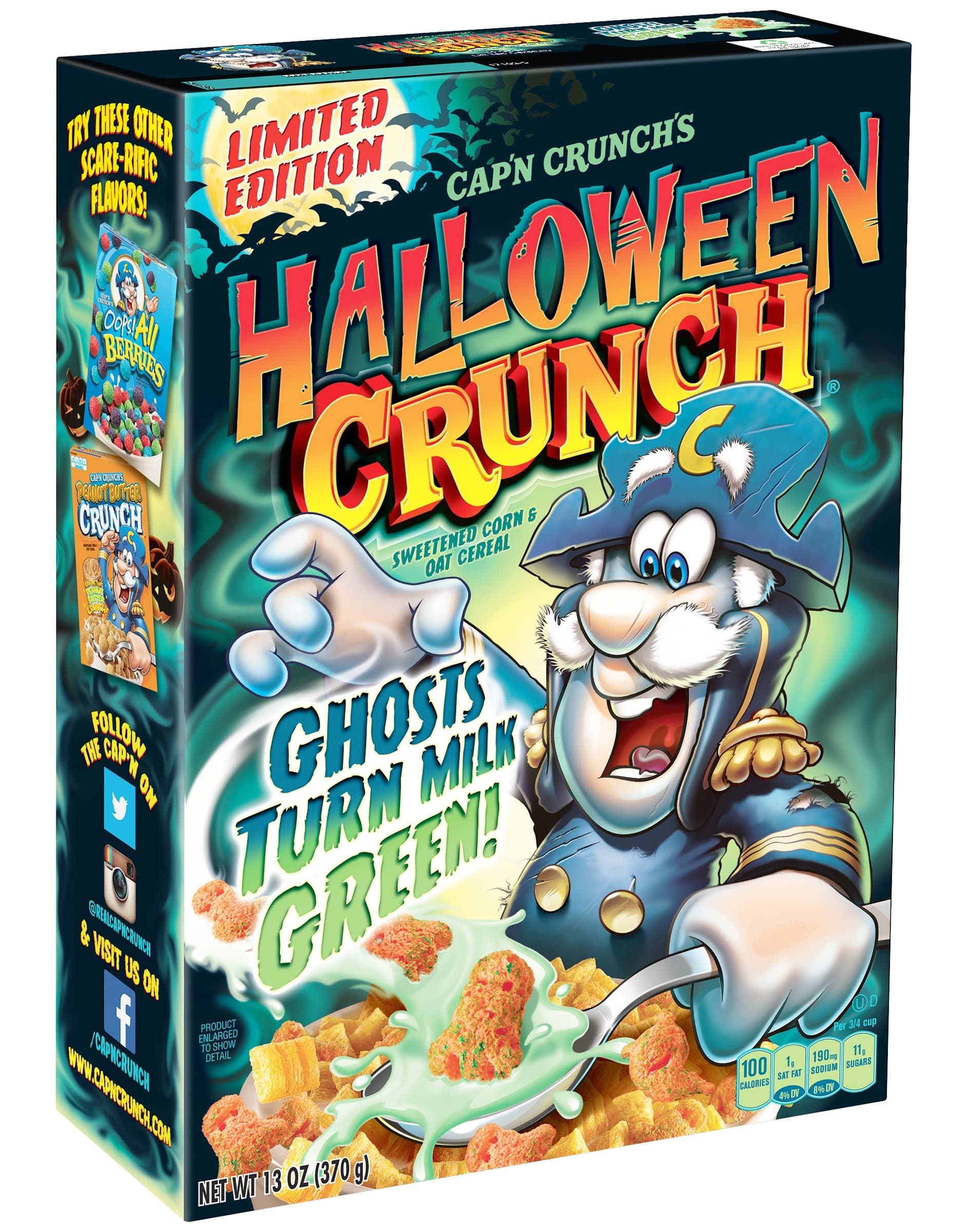 Cap'n Crunch Halloween Crunch Cereal - Your Milk Turns Green 13 oz. (Pack of 2)