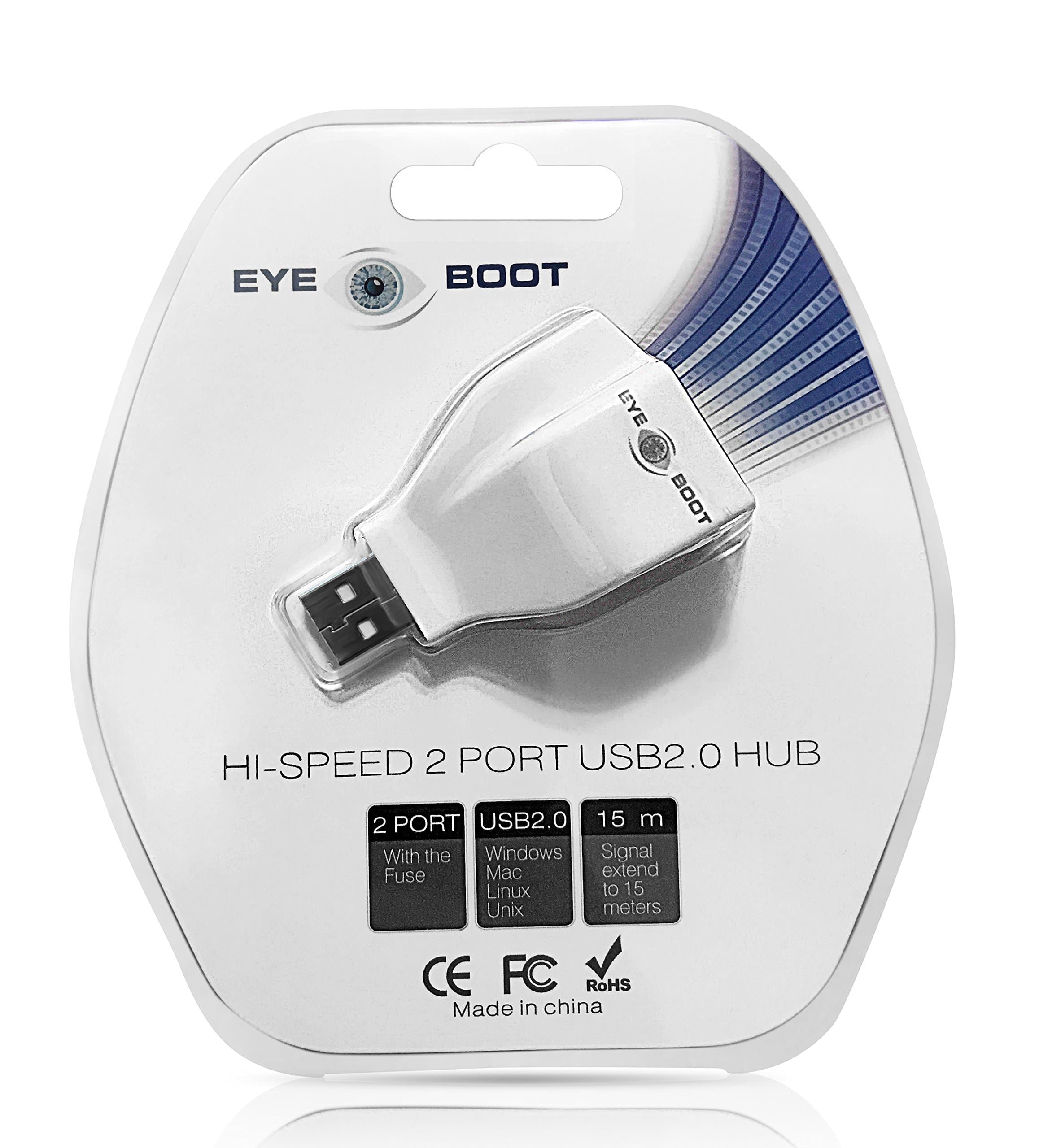 Eyeboot USB Mini 2-Port USB 2.0 Hub Powered Extender 15m Splitter 5V 3 Amp Power Adapter