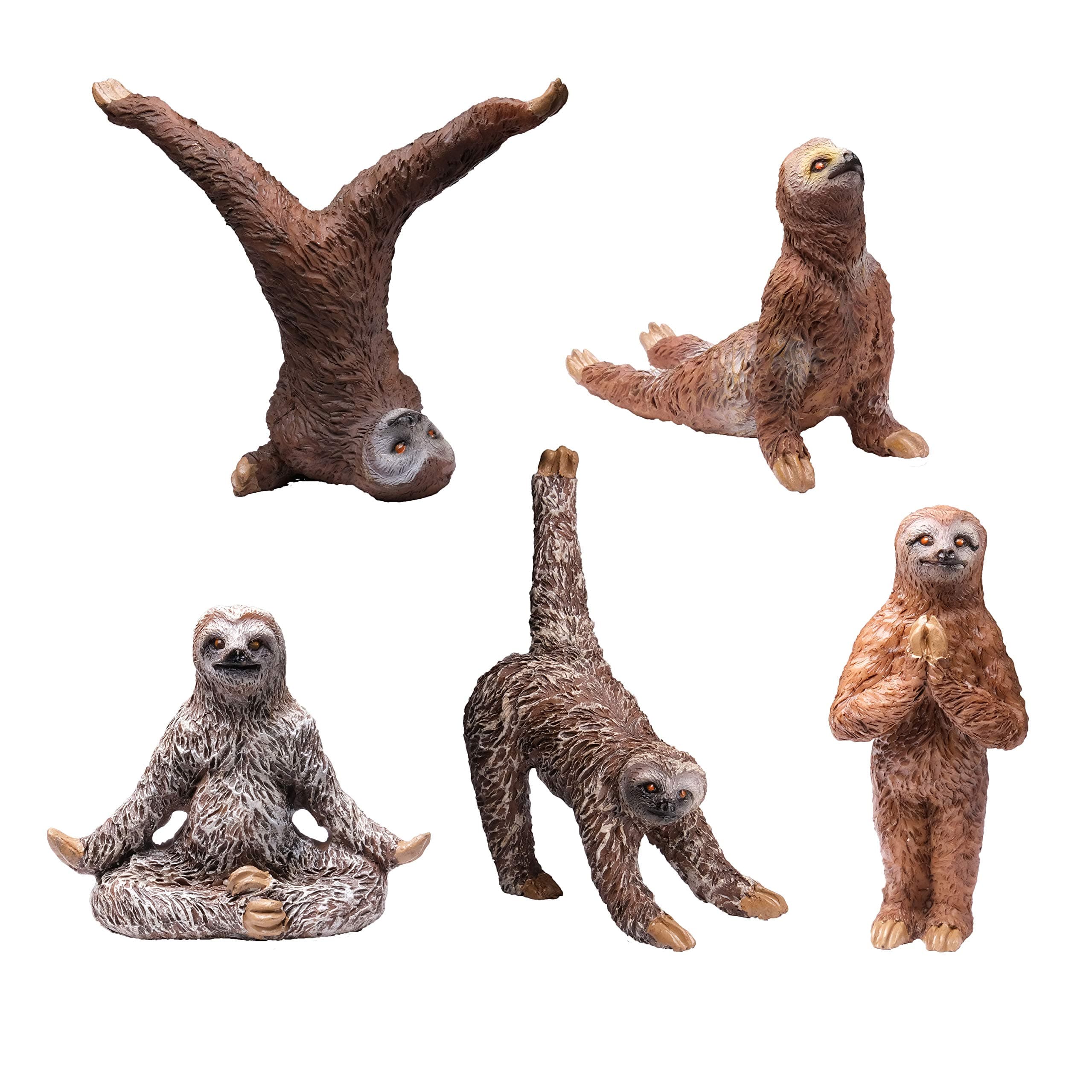 Yoga With Sloths Figurines Set of Five - 3" Sloth Statue Action Figures, Yoga Decor Poses