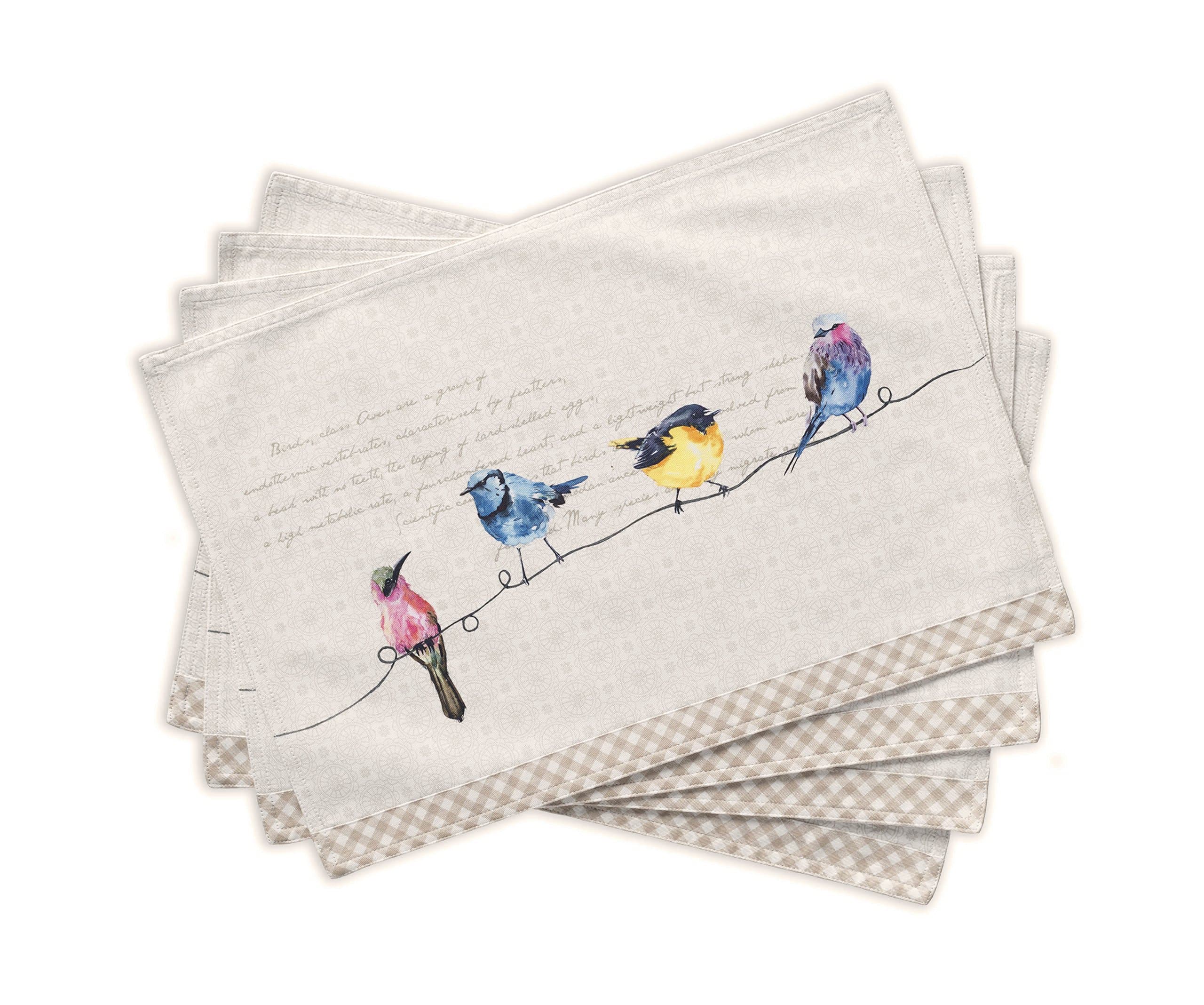 Maison d'Hermine Placemats Set of 4 100% Cotton Washable Cloth Place mats, Home, Kitchen, Wedding, Restaurant - Gifts for Mothers Day (Birdies On Wire, 33cm x 48cm)