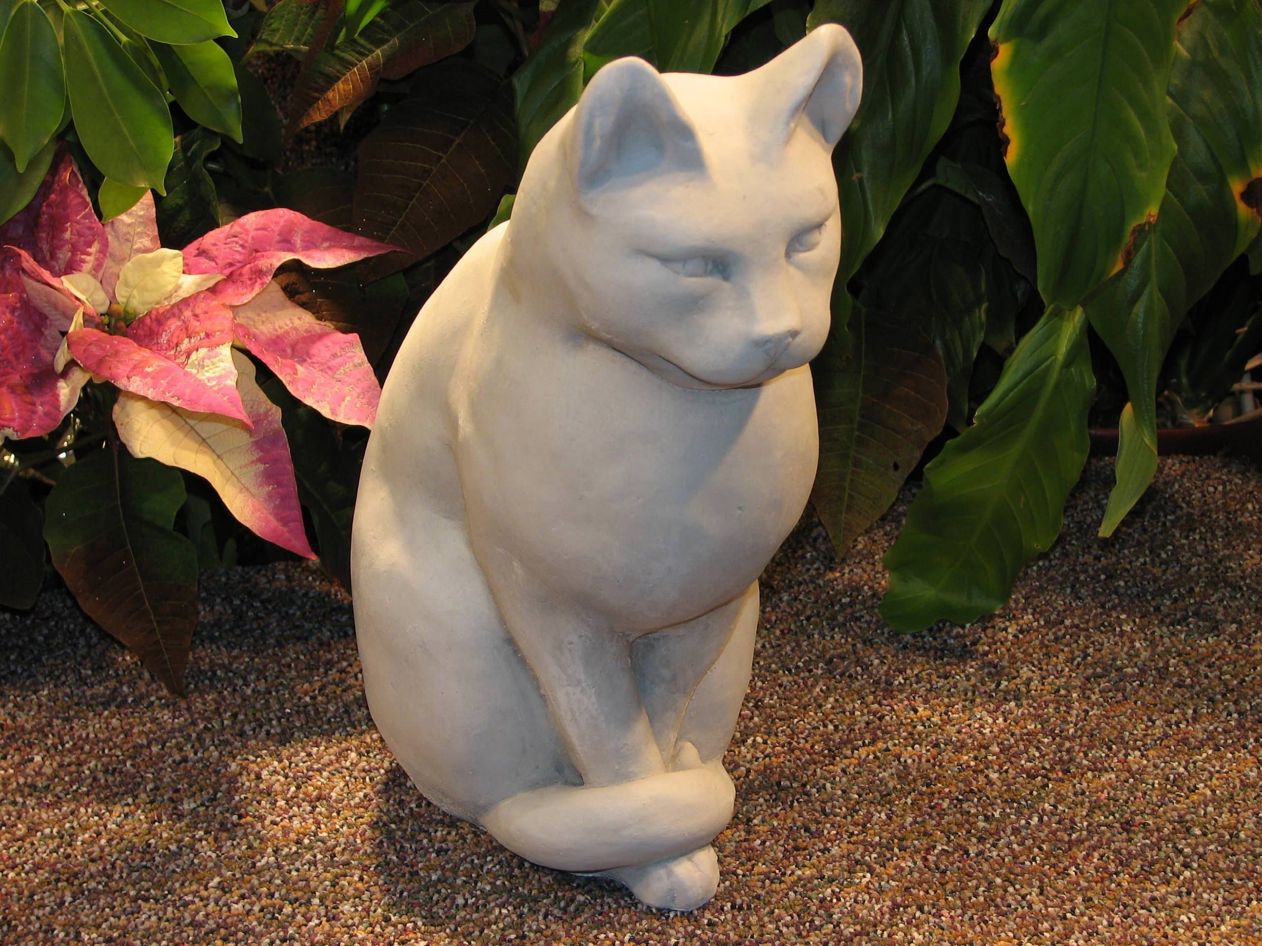 CAT Sitting STATUE 12" Kitten Sculpture CLASSIC GRAY Cast CEMENT GARDEN