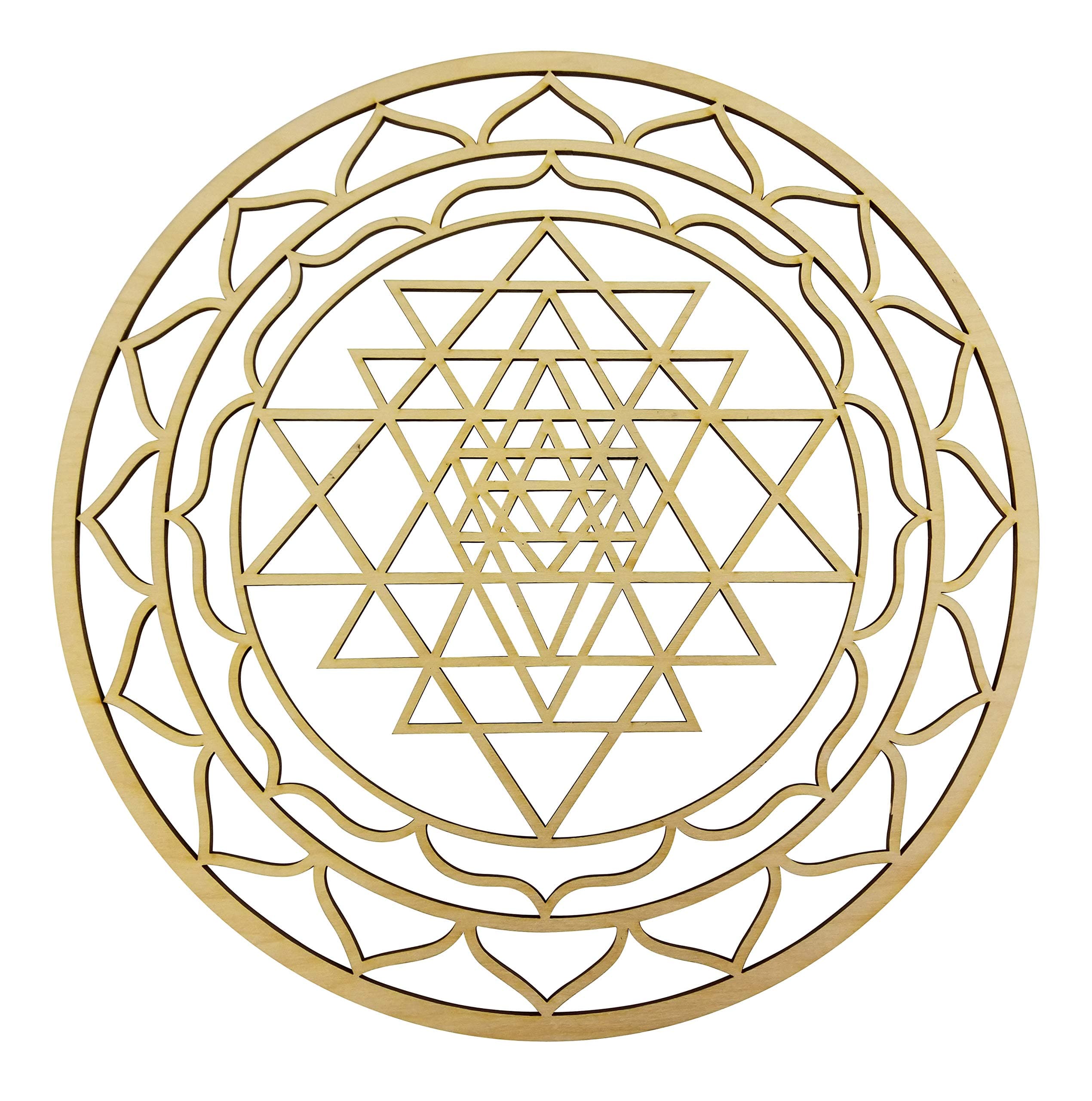 Sri Yantra Hindu Tantra Chaka | 12” Diameter - 1/8” Thick | Wooden Wall Art Hindu, Crystal Grid, Zen, Oriental Wall Art, Wooden Wall Art Decor | Sacred Geometry Art, Geometry Art | Wooden Crystal Grid