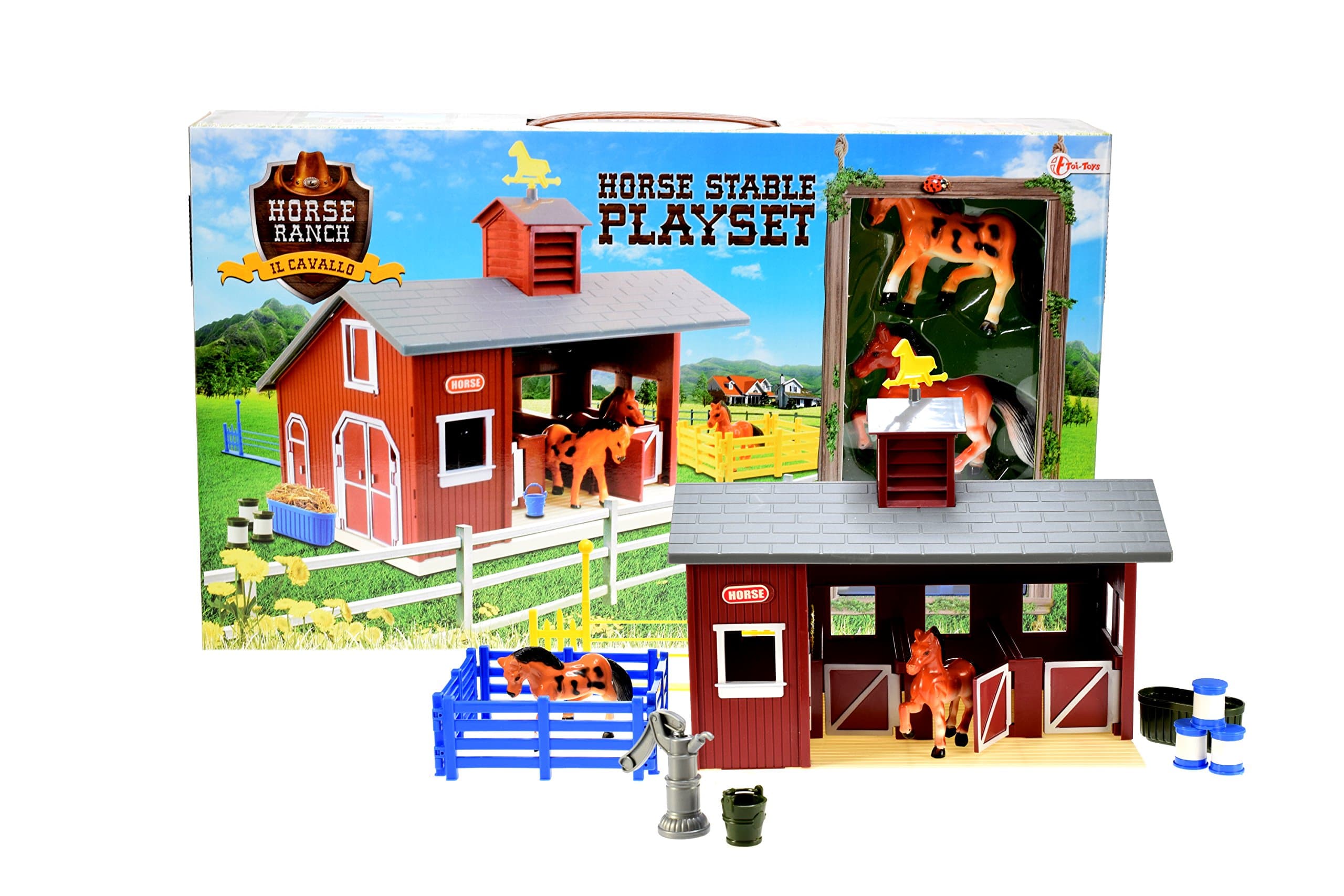Toi-Toys of Plastic Horse Stable 7770 to assemble and Disassemble with Two Horses