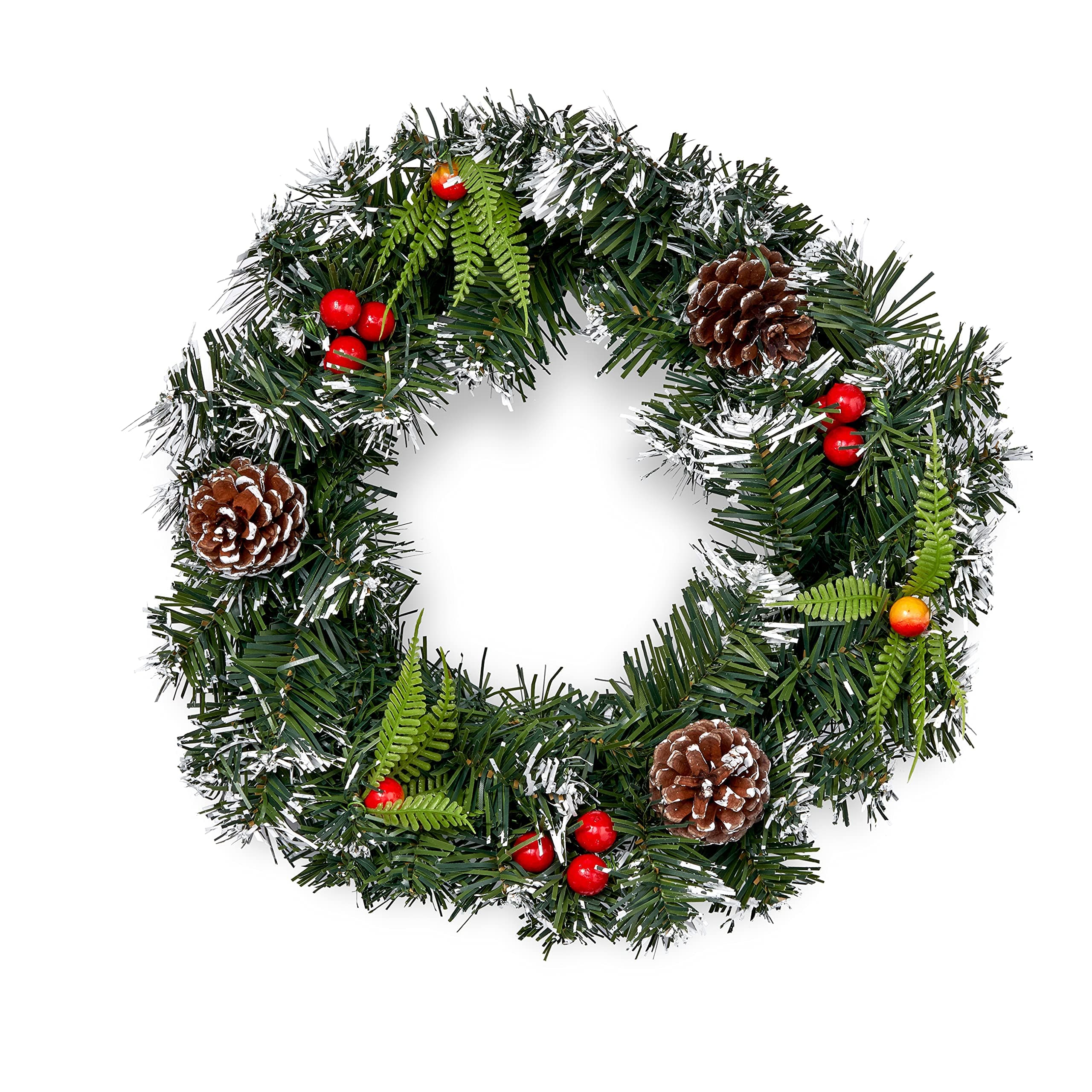THE TWIDDLERS 10'' Christmas Wreath Door Garland, Front Door Winter Xmas Party Decoration with Frosted Snow Effect, Berries & Pinecones - 27cm