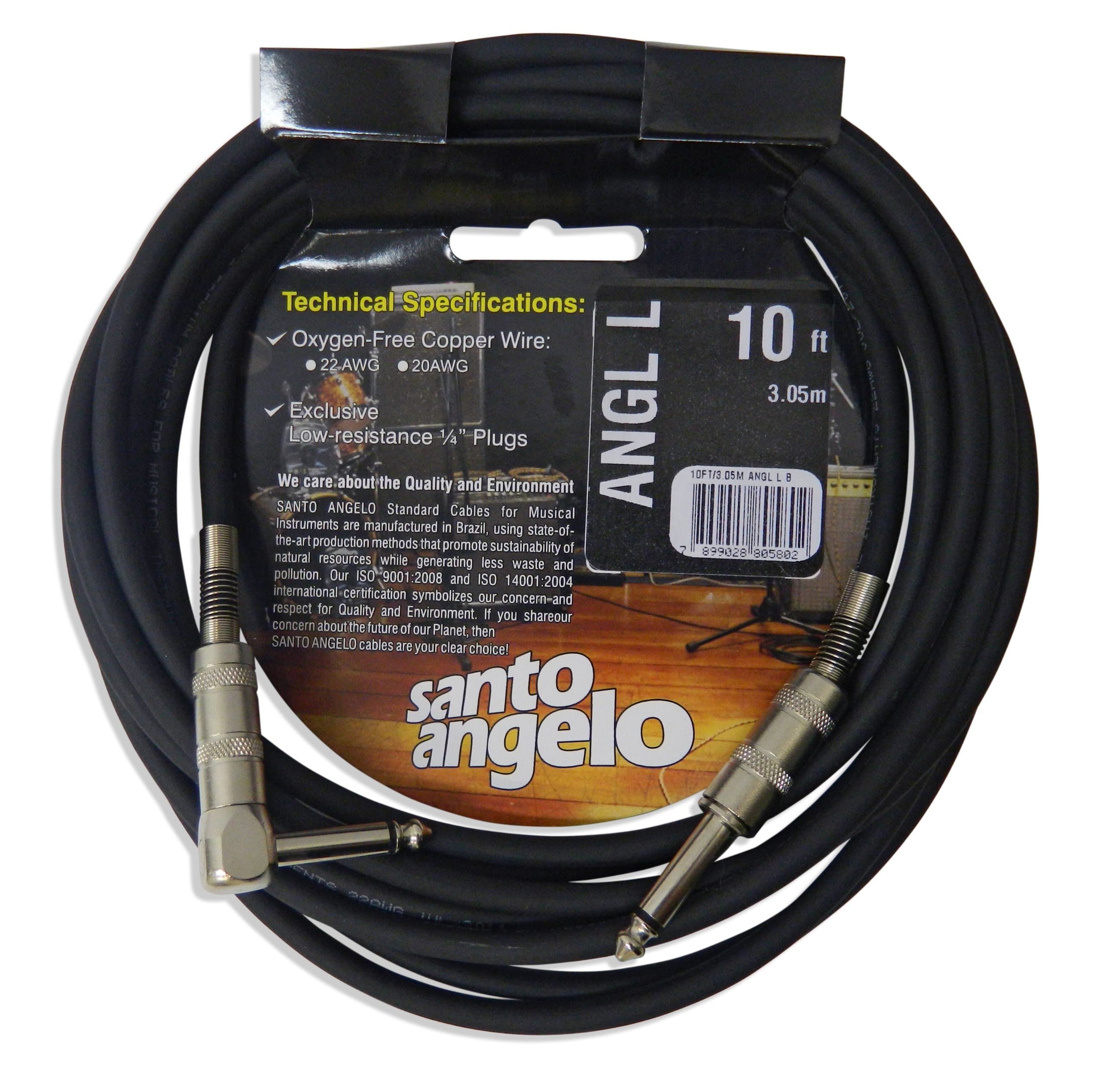 Santo Angelo ANGL L Straight to Right-Angle 1/4-Inch Plug Instrument Cable - 10 Feet