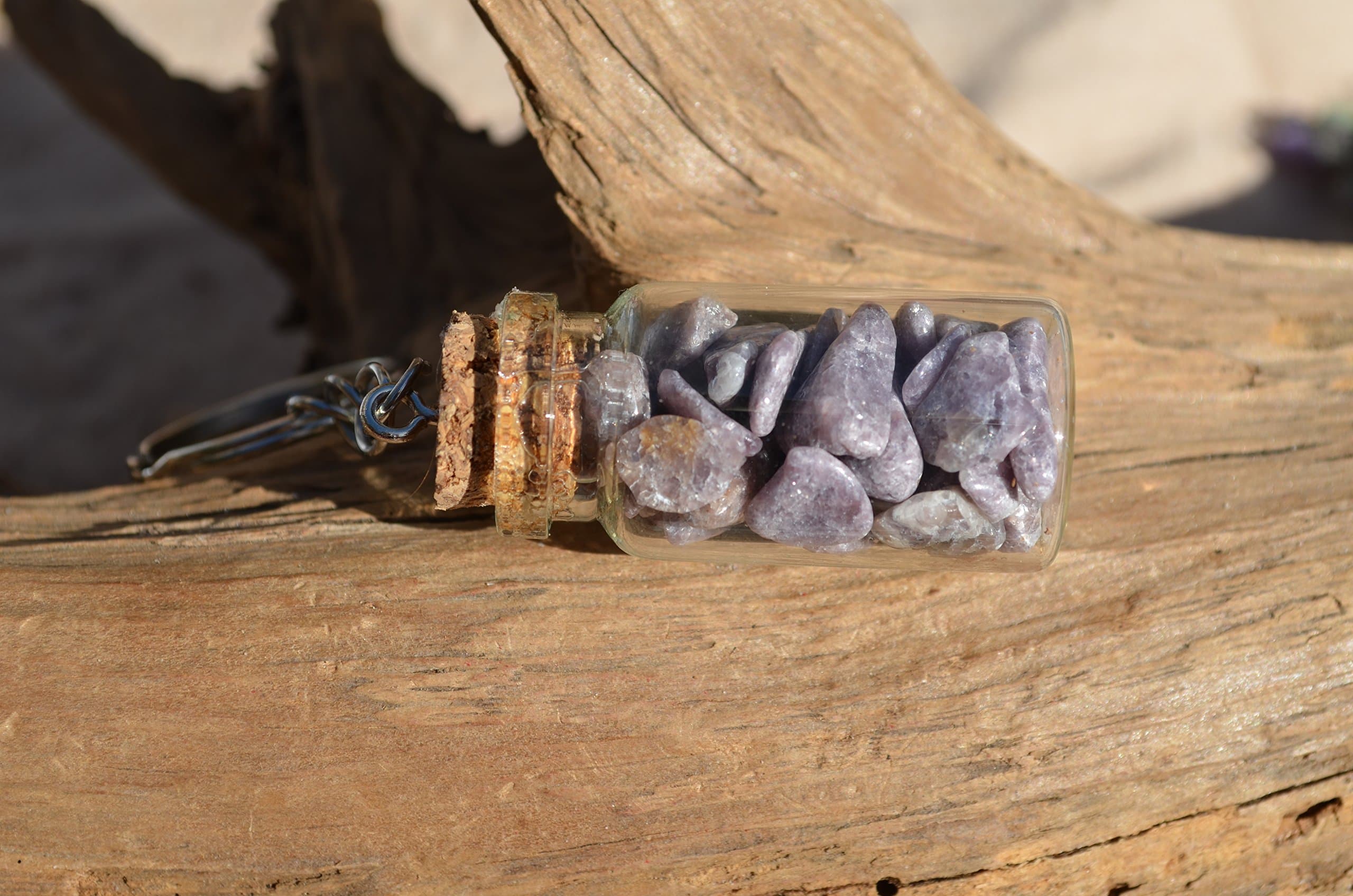 Lepidolite Stones in a Glass Vial Keychain