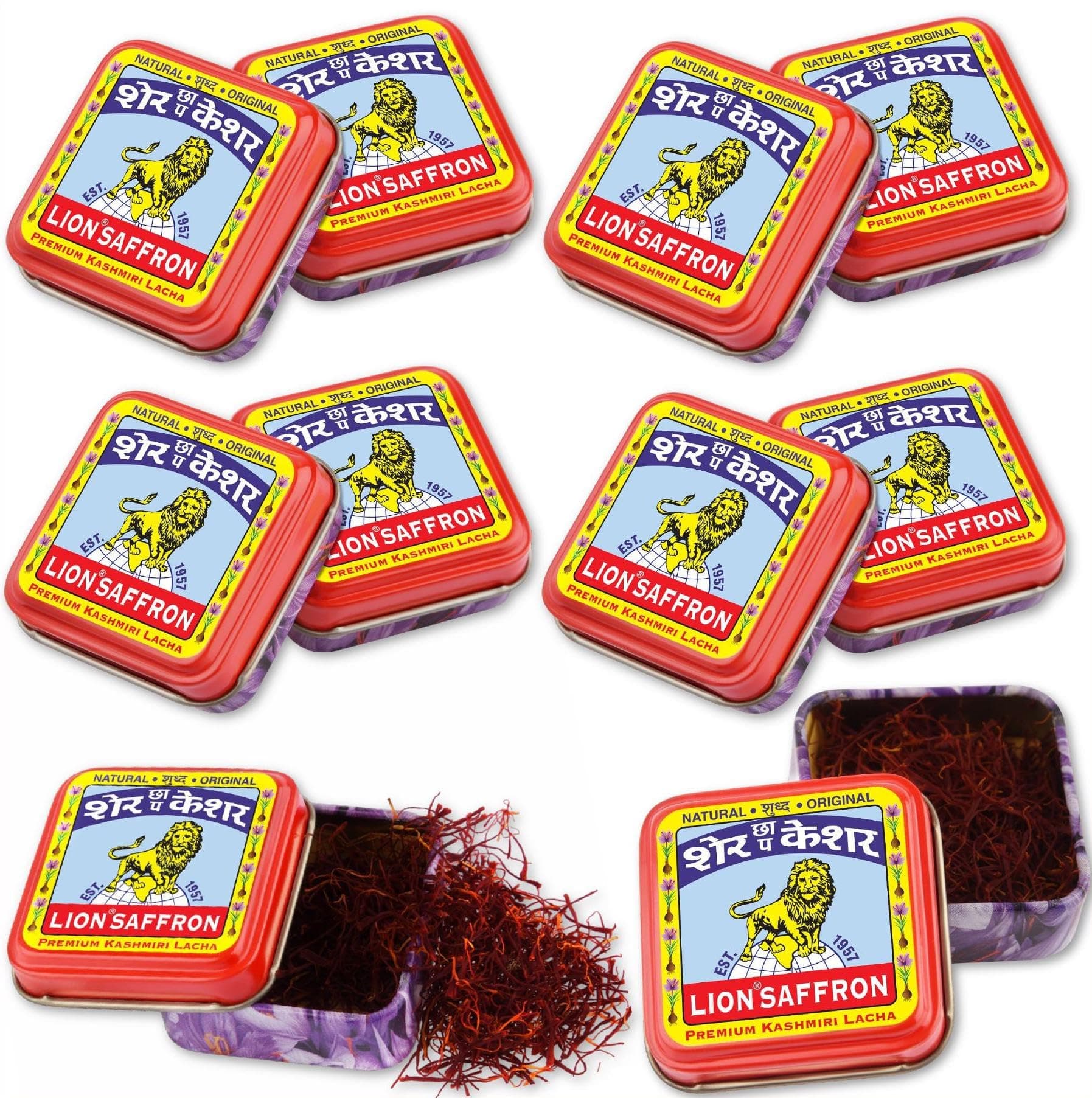 Lion Brand Saffron, 10g Original Kashmir Lacha Saffron/Kesar/Keshar for Biryani, Beauty, Improved Health and Tilak (Certified Grade A) (Pack of 10(1gm X 10 = 10gm))