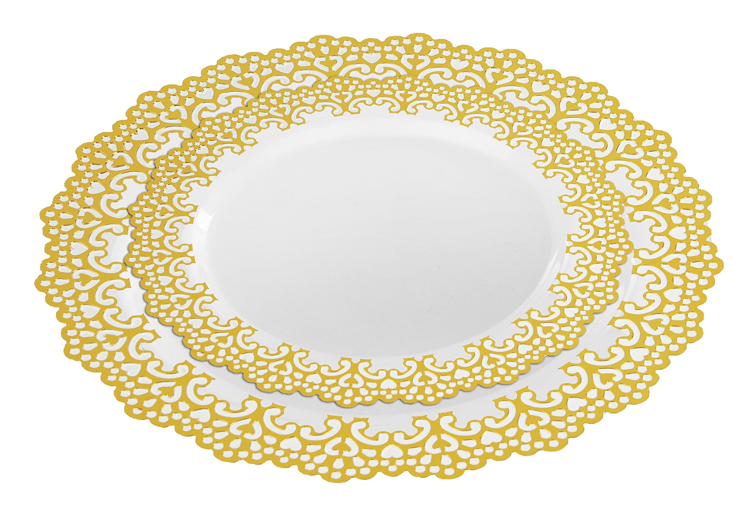 40 Piece Gold Disposable Plastic Plates, Hard and Reusable, Real China Look - Party Package Set - Includes 10" Inch Dinner Plates and 7.5" Inch Salad/Dessert Plates (20 Guest) (Gold)
