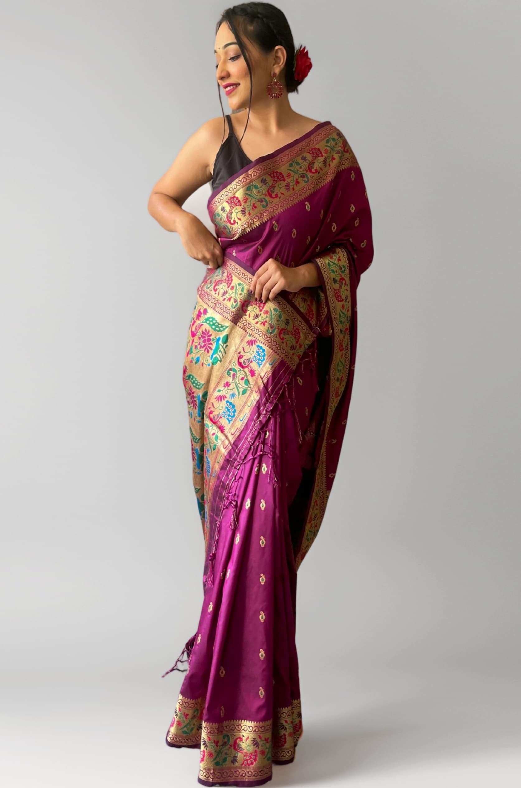 Women's Paithani Soft Lichi Silk Kanjivaram Sarees With Blouse Piece