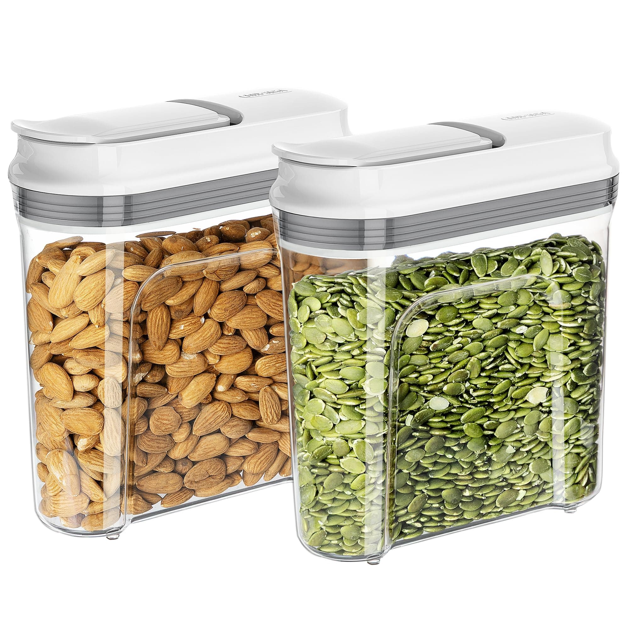 MR.SIGA Airtight Cereal Dispenser Set, Storage Containers for Dry Goods, Nuts, Beans, Snacks, BPA Free, 1.3 L / 1.37 Qt, Small, Clear, 2 Pack