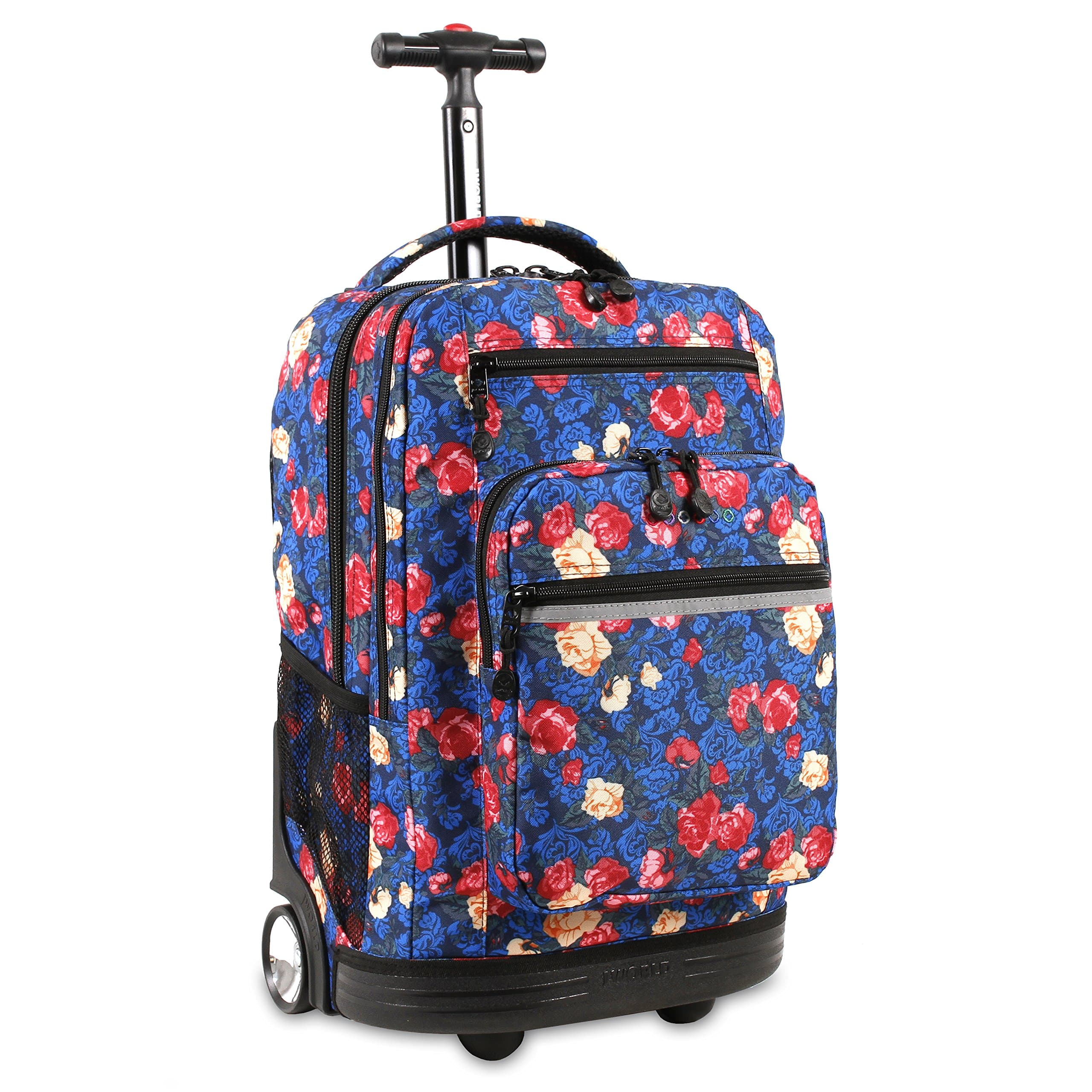 J World Sundance Laptop Rolling Backpack for Girls Boys. Roller Bookbag with Wheels, Vintage Rose