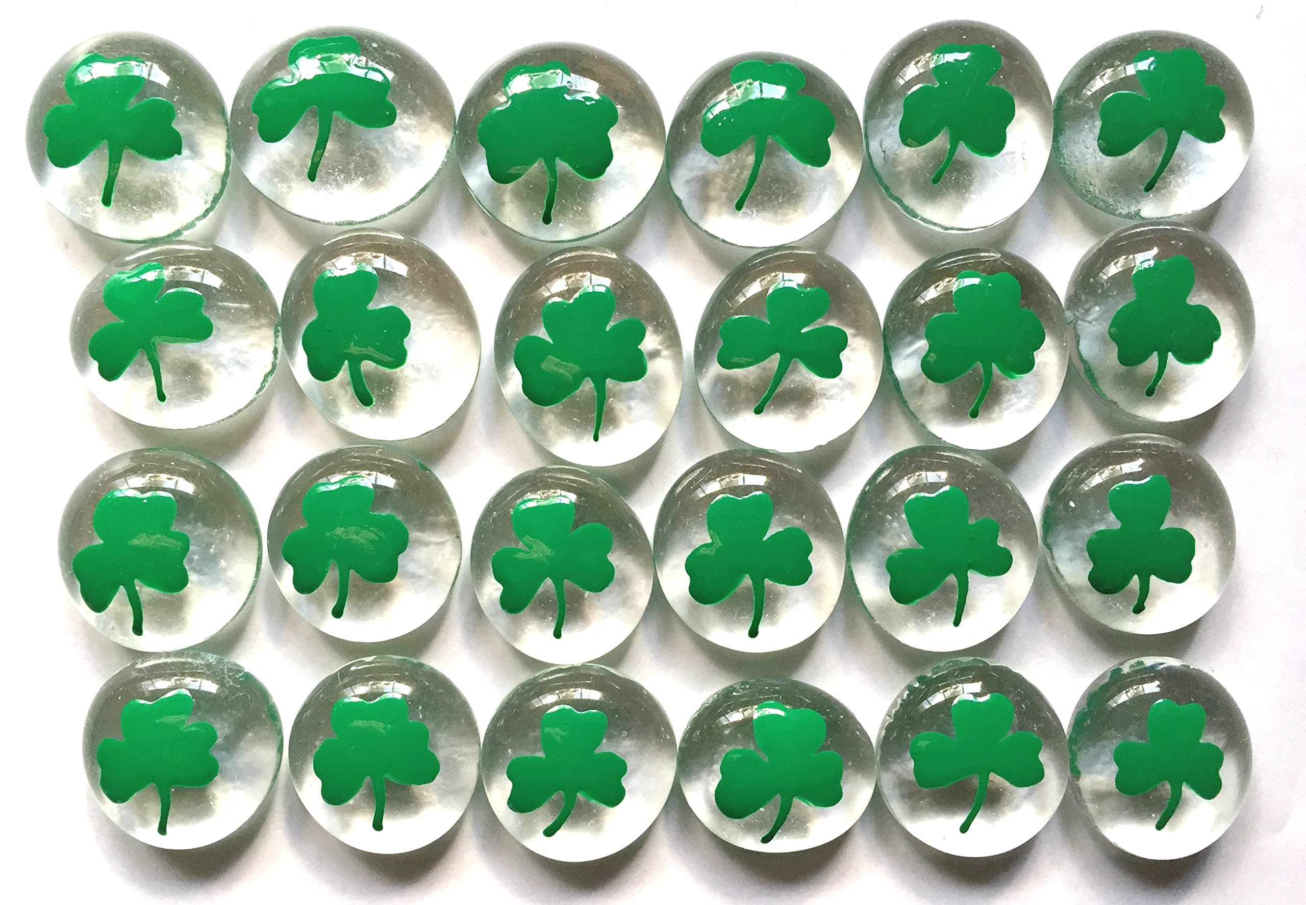 Shamrocks - Set of 24 Hand Painted Glass Gems; Party Supplies, Party Favor, Decoration, Token, Memoir, etc.let Your Imagination Run Wild!