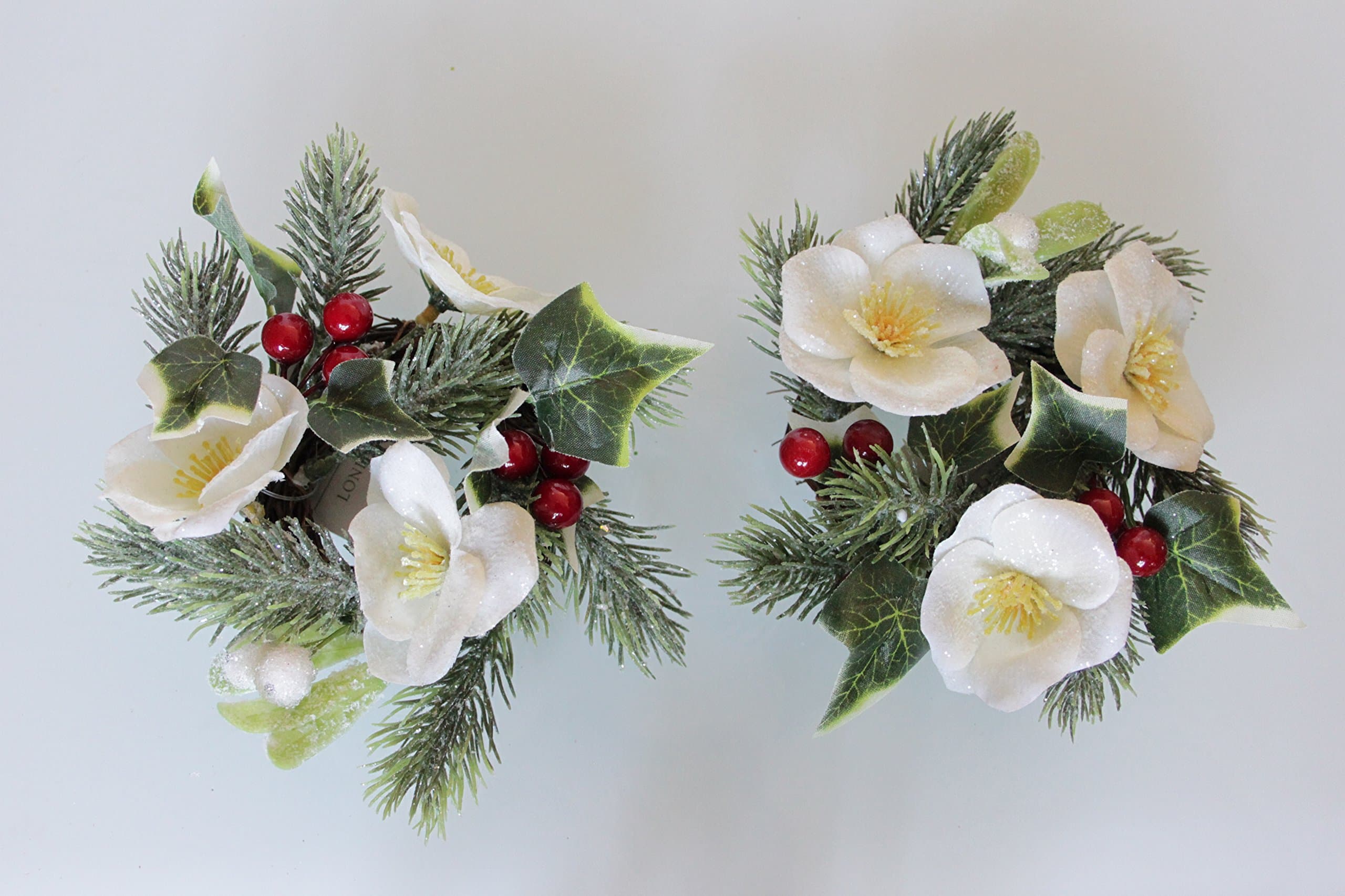 Gisela Graham: Candle Ring Christmas Roses, Ring in two sizes - Suitable for Dinner & Pillar Candles (1" Dinner Candle (set of 2))