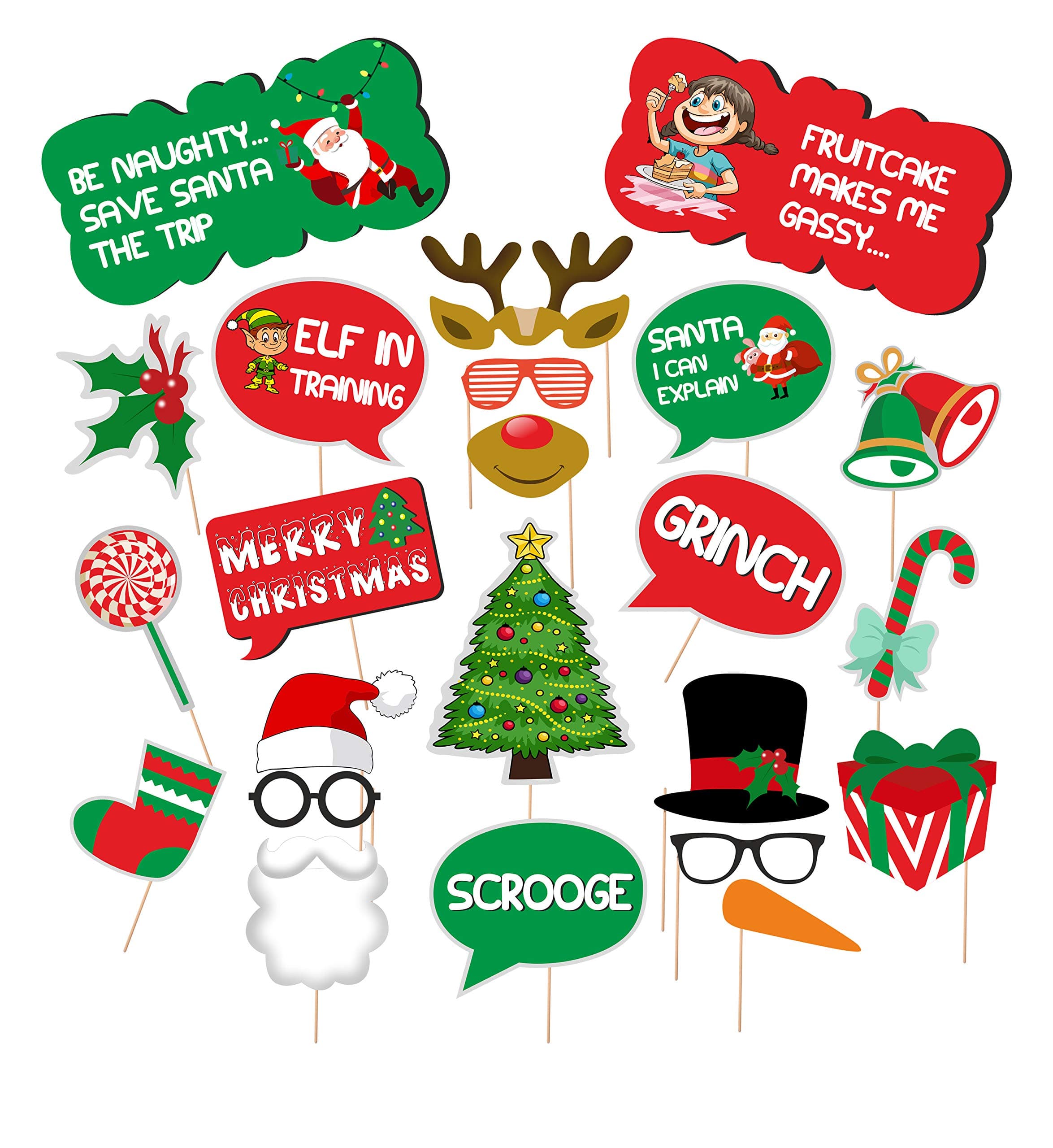 Party Hour Artificial Christmas Theme Photo Booth Paper Craft Card Item Props (Multicolour, 23 Pieces)