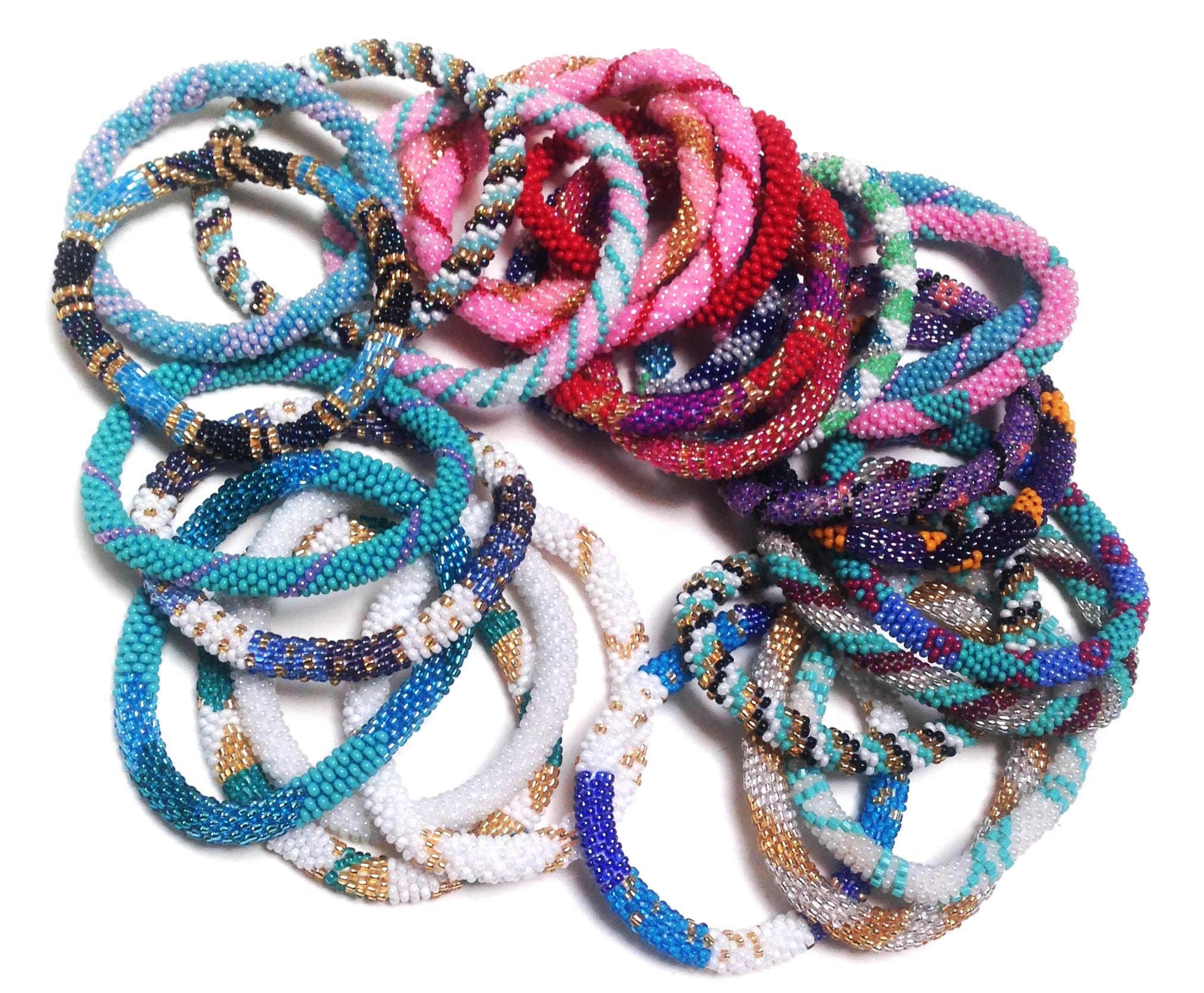 Nepal Crochet Glass Seed Bead Beaded Bracelets 1 Dozen Randomly Selected Mix (12 Bracelets)