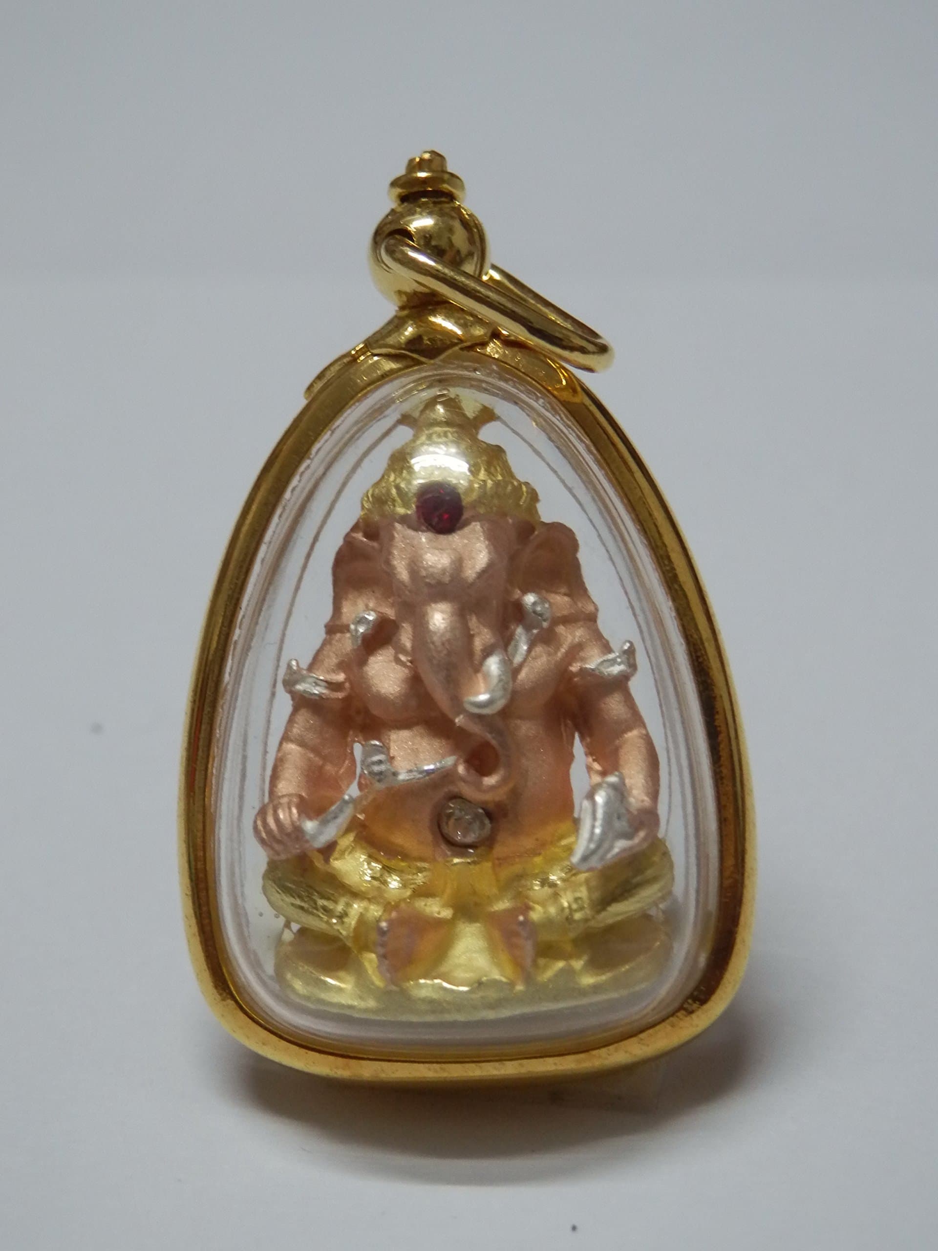 Chaimongkol Lord Ganesh Statue Amulet Necklace Pendant Copper Silver Gold Plated Metal