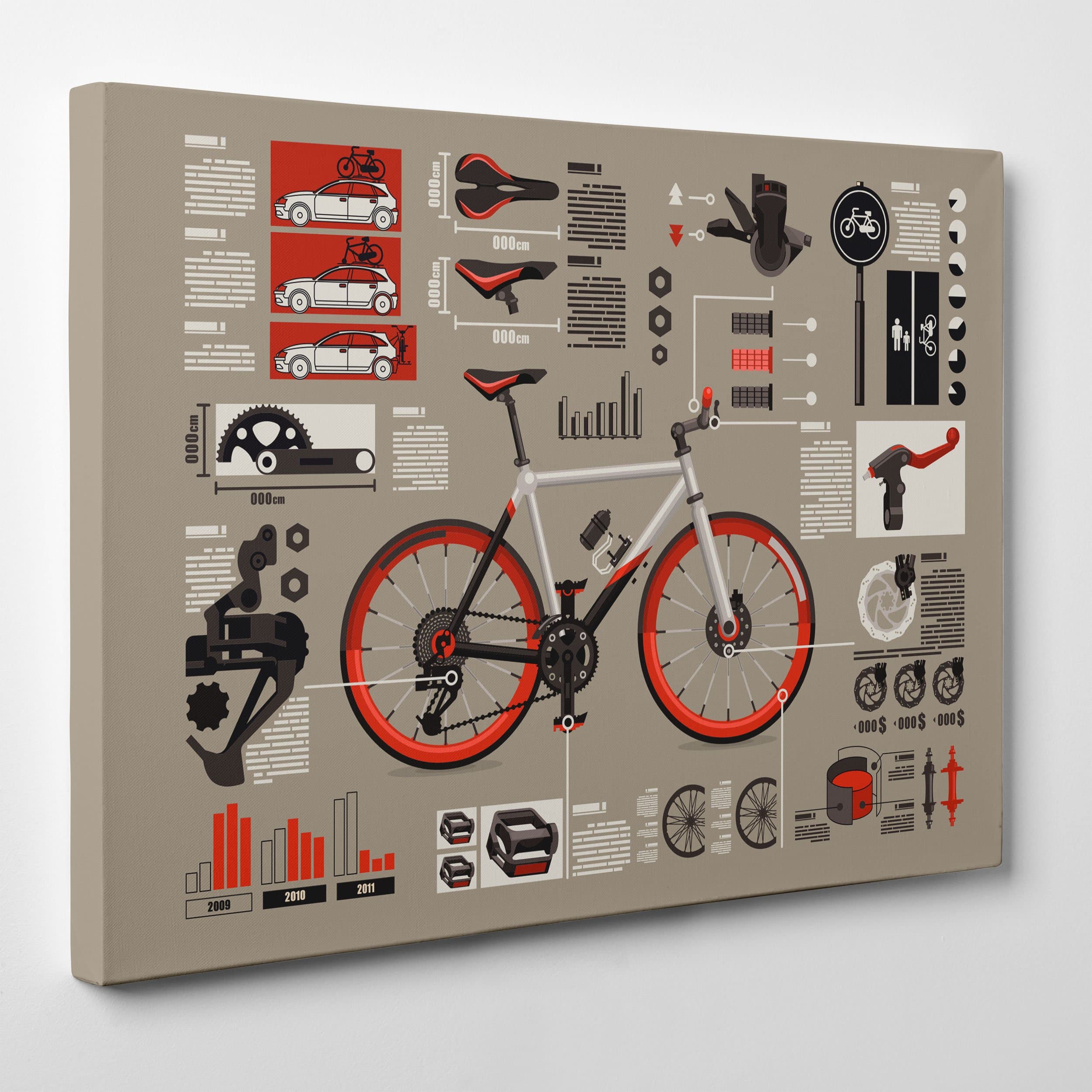 CANVAS MODERN PAINTING - DESIGN COOL RETRO Bicycle Graphic Illustration Vintage - fixed bike single speed - 12x16'' (30x40cm) - Thickness 2cm (cod.091)