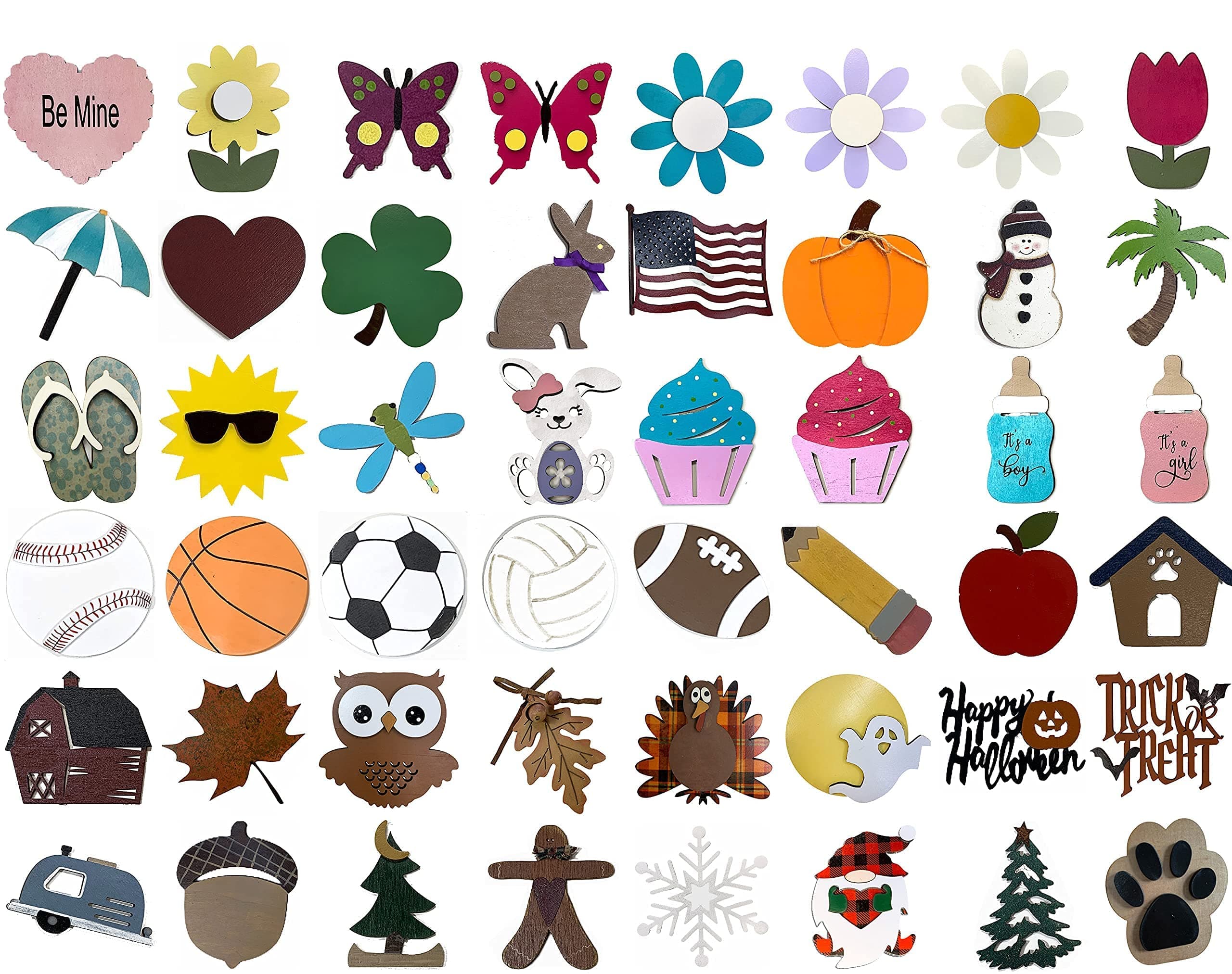 ADD ON Pieces for Wooden Hearts Handmade in USA WELCOME Season Changer Sign Metal Discs INTERCHANGEABLE *Heart Bunny Flag Pumpkin Snowman Flower Owl Tree Turkey Leaf Christmas Easter Thanksgiving