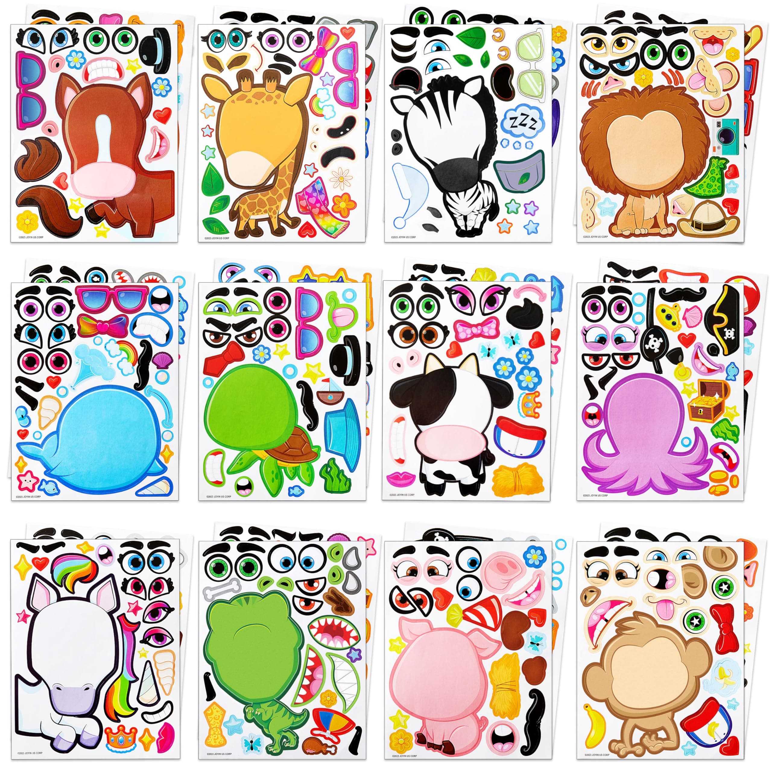 JOYIN 24 Sheets 9"x6" Make a face Stickers for Kids, Make Your Own Stickers with Unicorn, Dinosaur, Sea and Safari Animals, Party Favors Kids Crafts, Goodie Bags Stuffers Classroom Activities