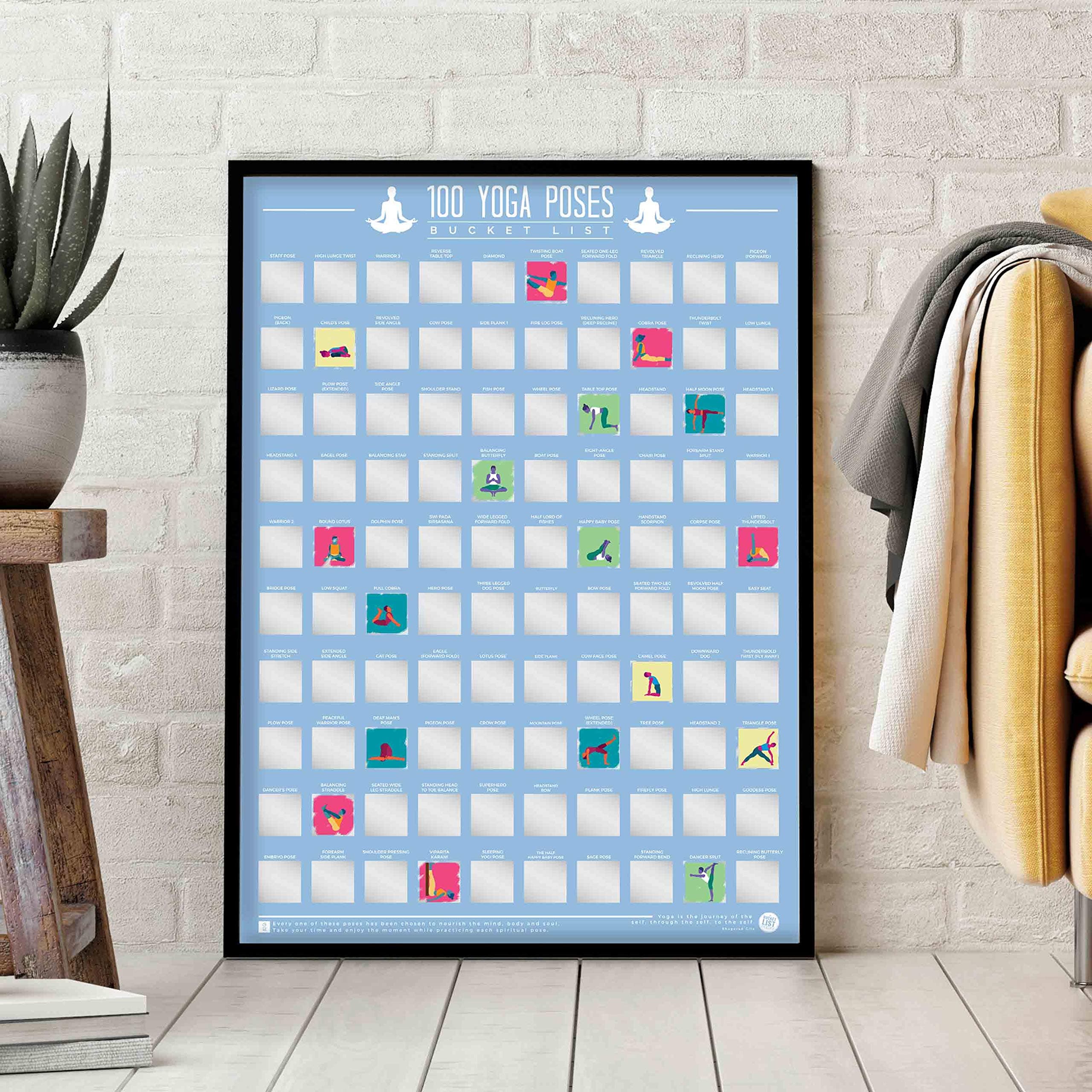 Gift Republic 100 Yoga Poses Bucket List Scratch Poster, Blue, A2