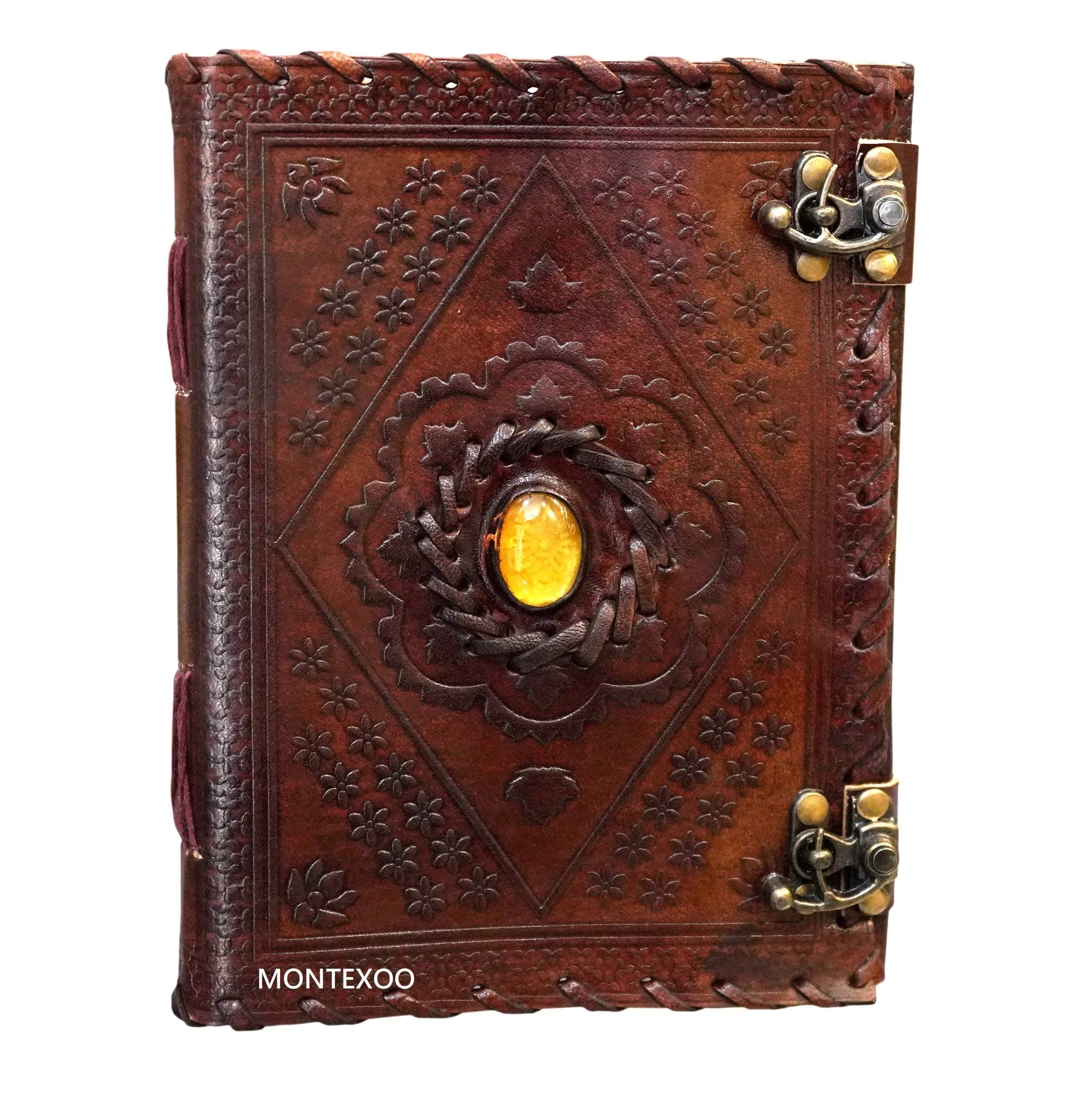 Handmade Leather Lined Journal Notebook - Genuine Leather Bound Daily Notepad For Men & Women Plain Paper (DESIGN 1)