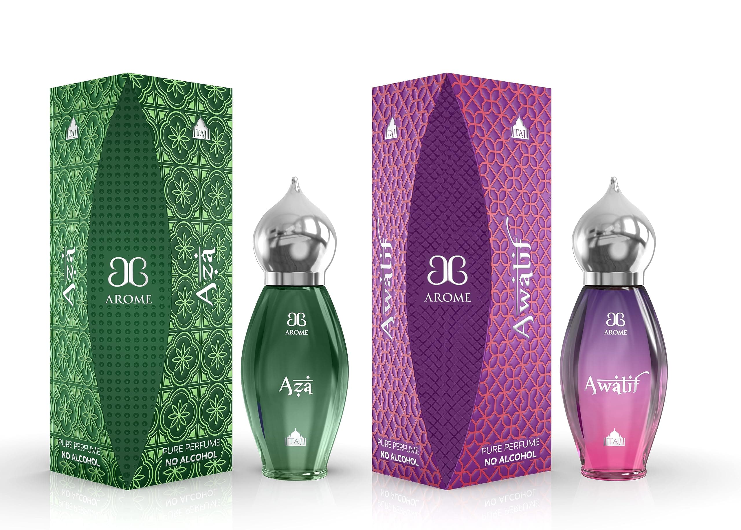 Arochem Taj Edition Attar Combo Pack of AZA and AWATIF (9ml Each) | Pure Attar Perfume | No Alcohol Unisex Perfume Roll-On For Men And Women