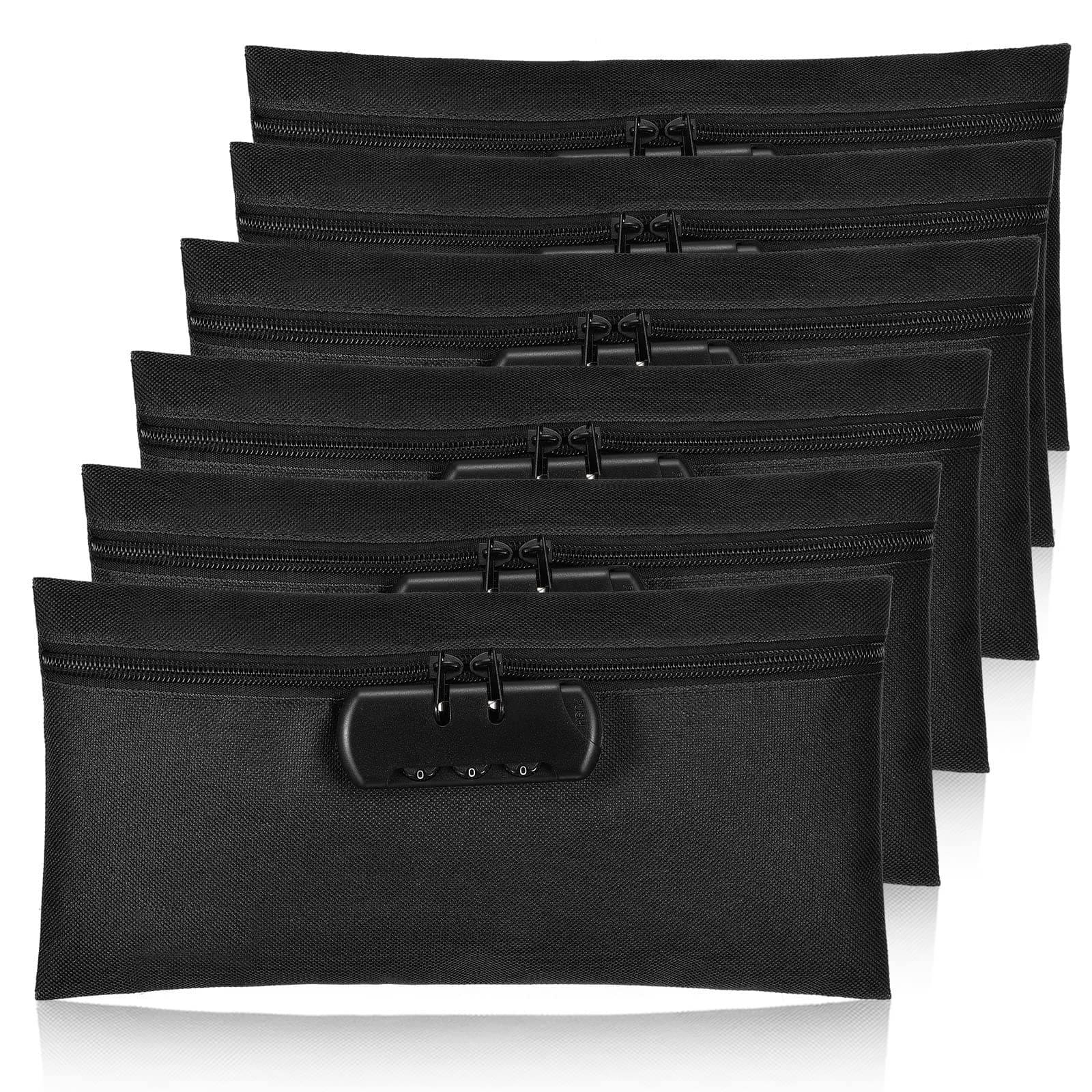 LEIFIDE 6 Pcs Money Bag with Lock and Zipper 11 x 5.5 Inches Lockable Storage Bag Cash Accessories Pouch for Storing Coins Checks Documents(Black)