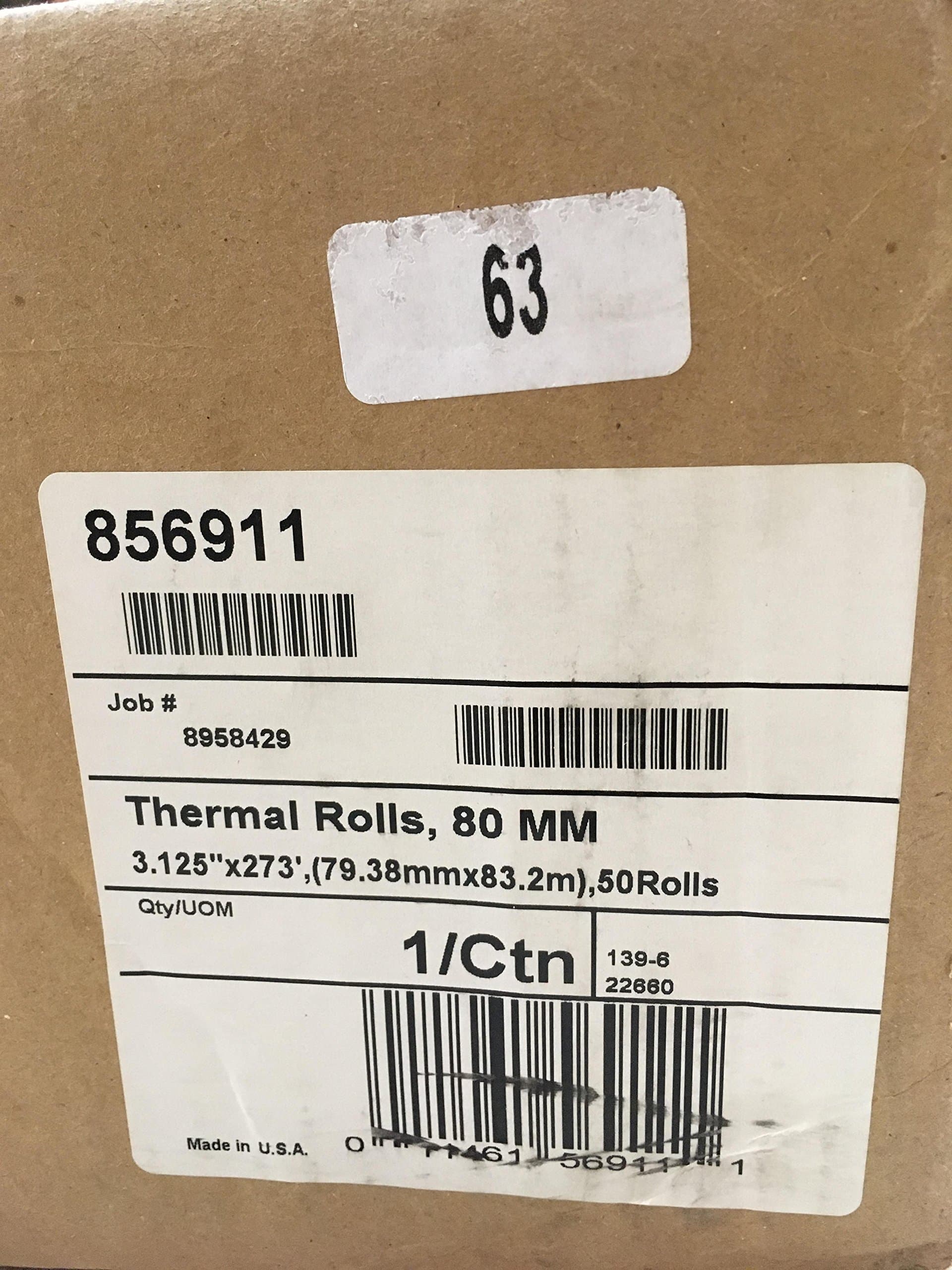 Universal Thermal Paper for Receipt Printers, 3-1/8in x 273', Roll, 50/carton