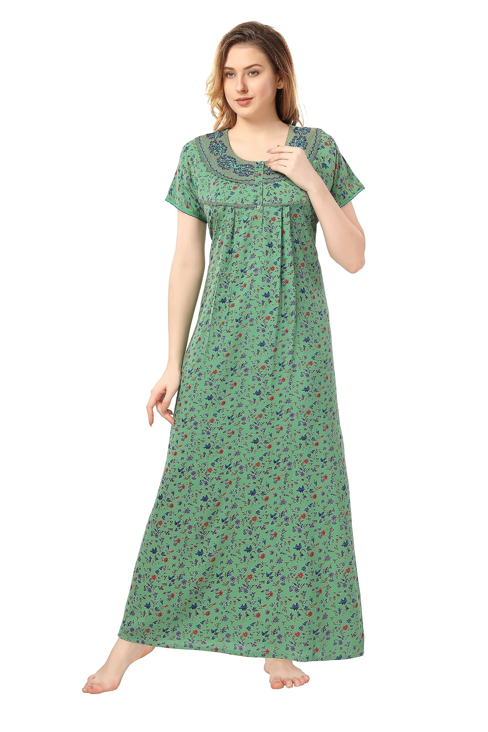 SoulemoWomen's Cotton, Rayon & Polyester Printed Maxi Nighty (Alpine) 861