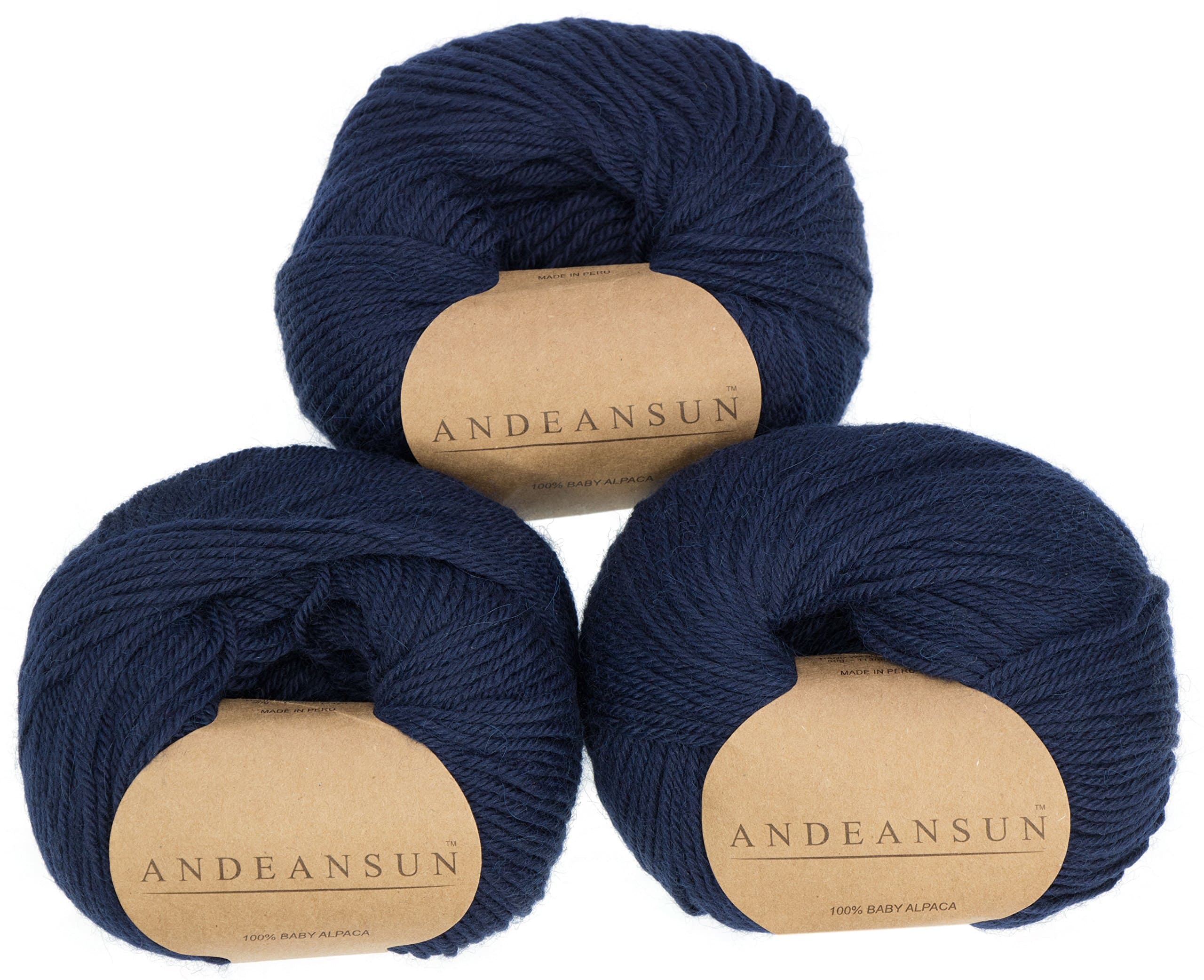 (Set of 3 - Solid Color) 100% Baby Alpaca Yarn Not Wool [328 Yards Total] Marine Blue, #3 DK