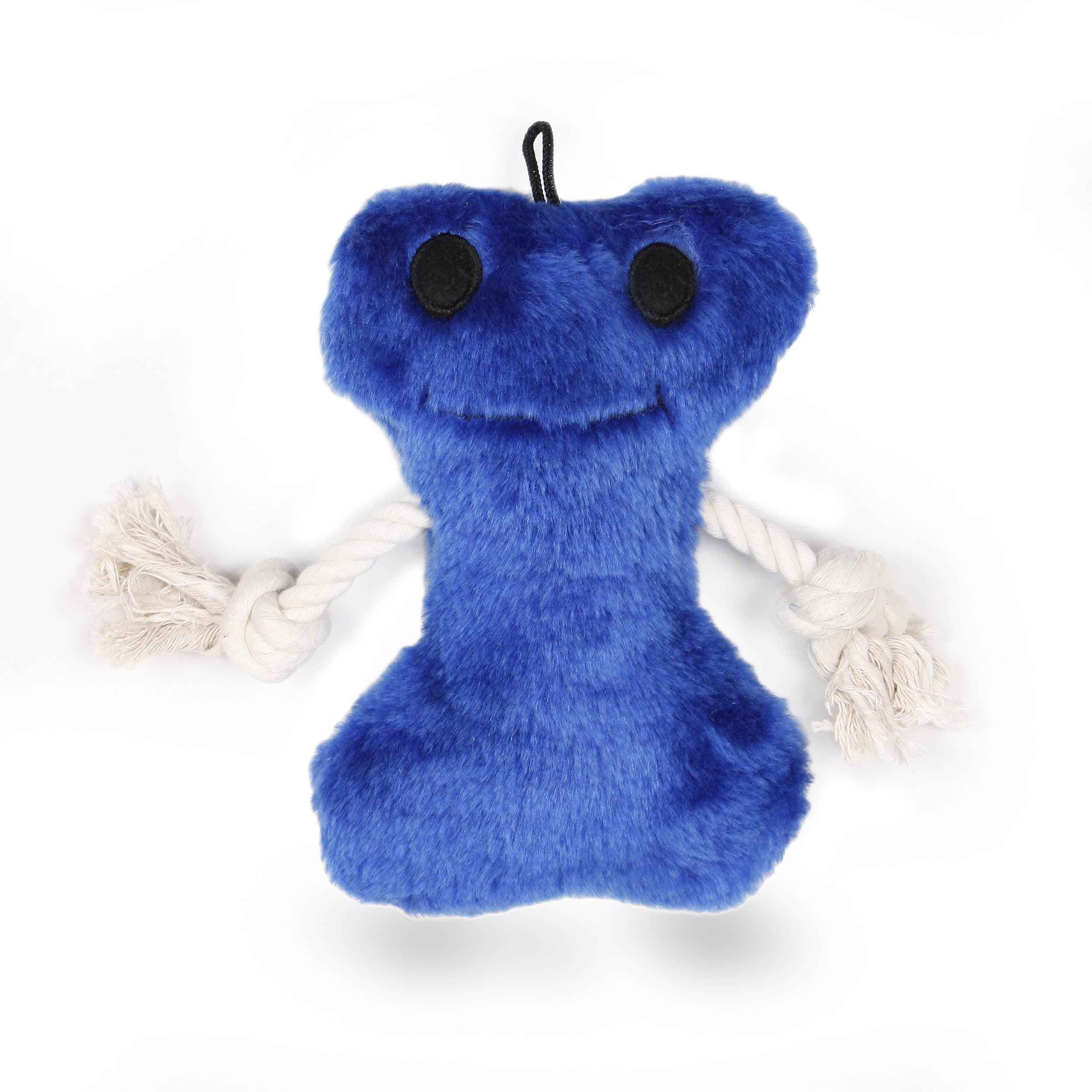 KRISLIN Plush Blue Bone Toy with Rope Arms, 7-Inch