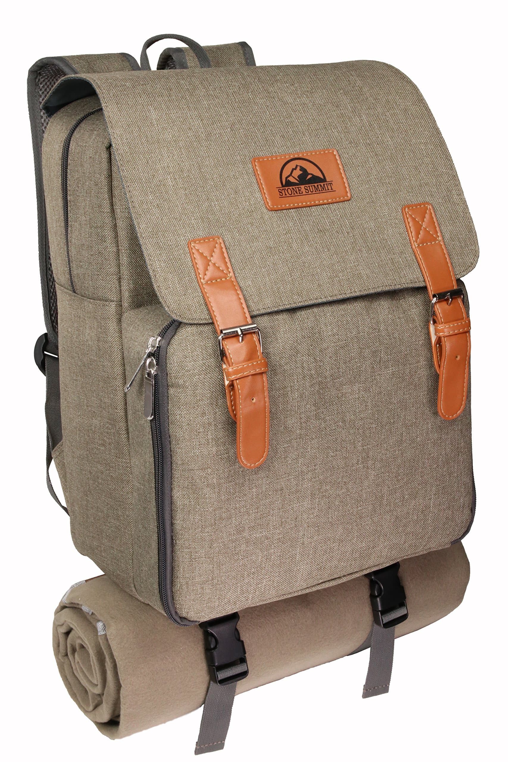Stone Summit Deluxe 4 Person Picnic Backpack Bag Large Insulated Food Compartment Waterproof Blanket Hiking Tailgate