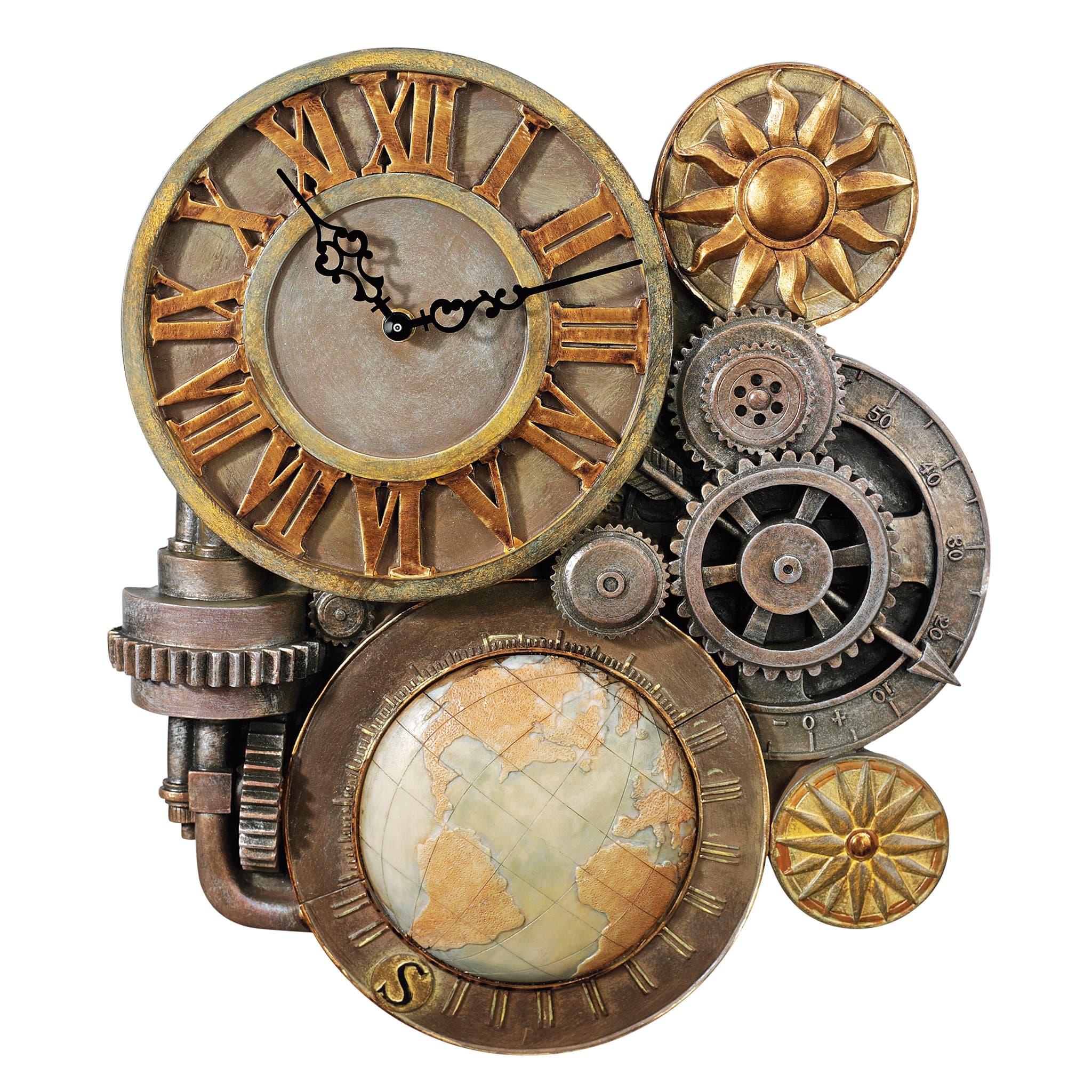 Gears Of Time Steampunk Wall Clock Sculpture, Medium, Full Color
