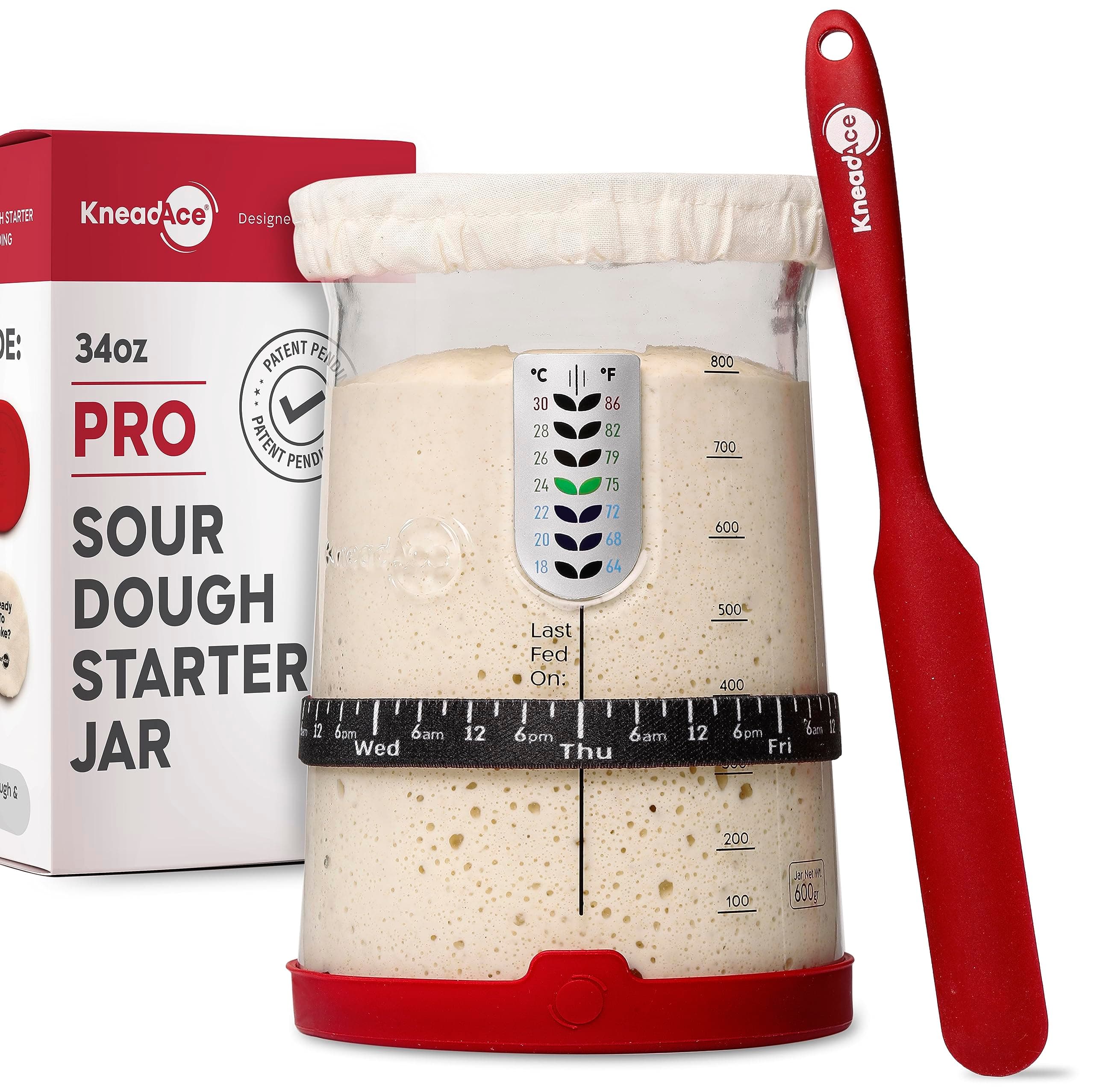 Pro Sourdough Bread Starter Kit - 34 oz Large Capacity Sourdough Starter Jar with 5 unique features for the perfect sour dough bread & sourdough starter kit - sourdough bread baking supplies