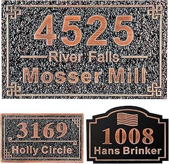 Personalized Cast Address Sign House Number Home Address Plaque 12 Inch, Custom Steet House Number Sign, Metal or Acrylic Antique Brass for Outside Vintage