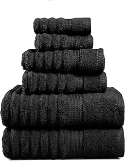 LANE LINEN Zero Twist Cotton Bath Towels - 6 Piece Set - Super Soft, Hotel Quality - 2 Bath, 2 Washcloth, 2 Hand Towels for Bathroom - Classy Look, Gentle on Skin, Ideal for Spa & Daily Use - Black