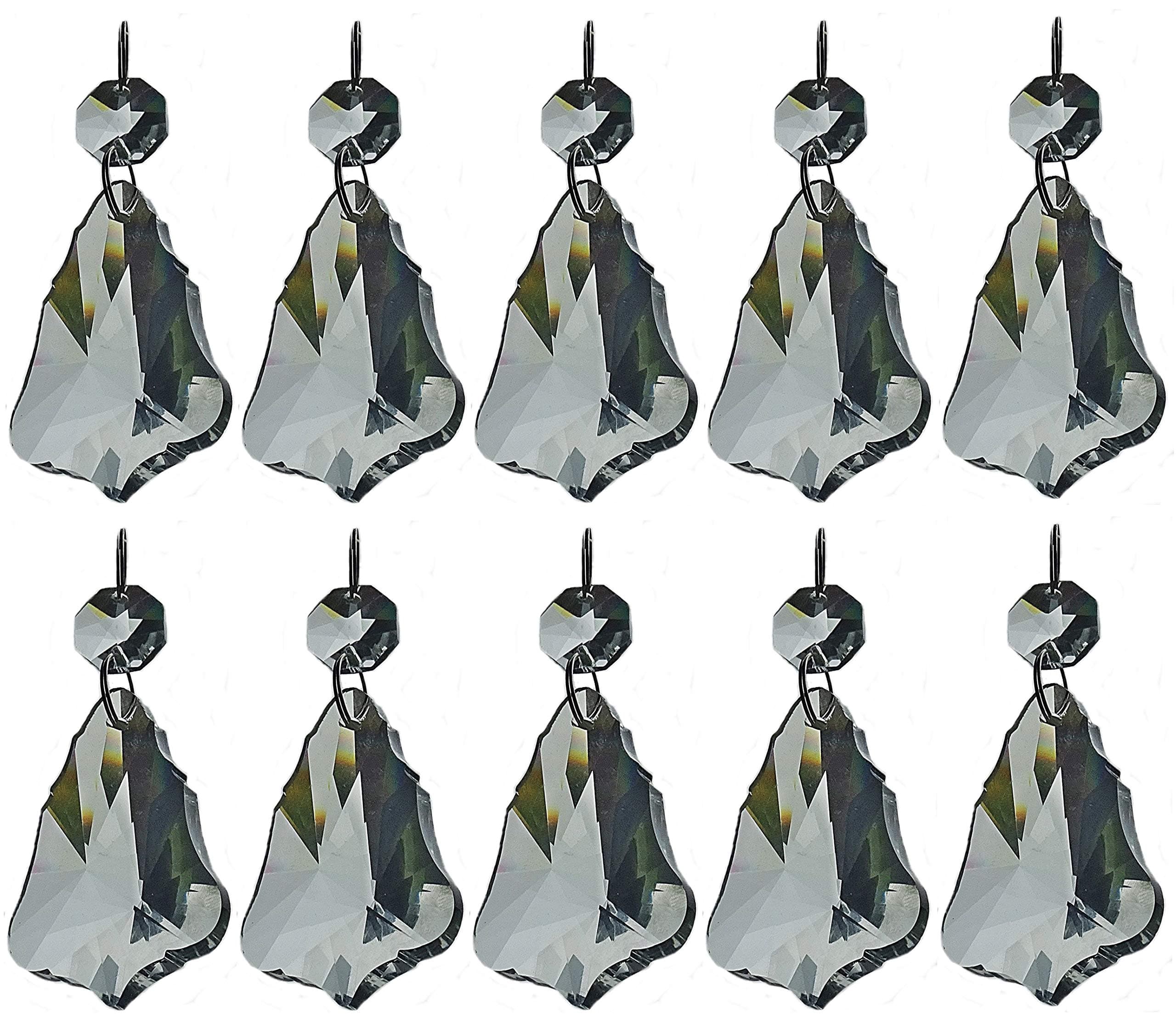 10 x Clear Chandelier Drops Transparent Droplets Cut Glass Crystals Beads Christmas Tree Ornaments Vintage Wedding Wishing Decorations Prisms Antique Light Spare Parts Crafts (50mm Bell)