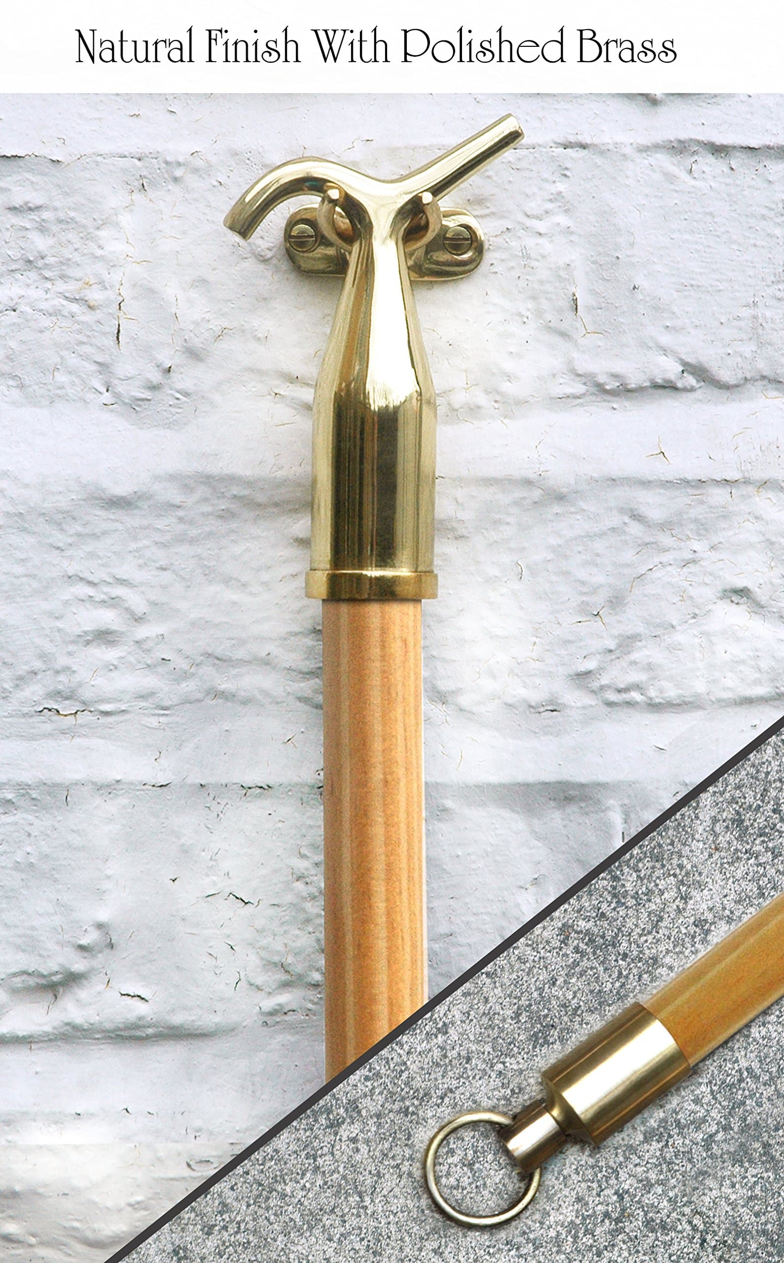 Sash window Pole Hook, for opening Sash, Compatible with VELUX® Roof Windows, Attic & Loft Hatch, blinds Skylight, Fanlight (Polished Brass & Natural beechwood)