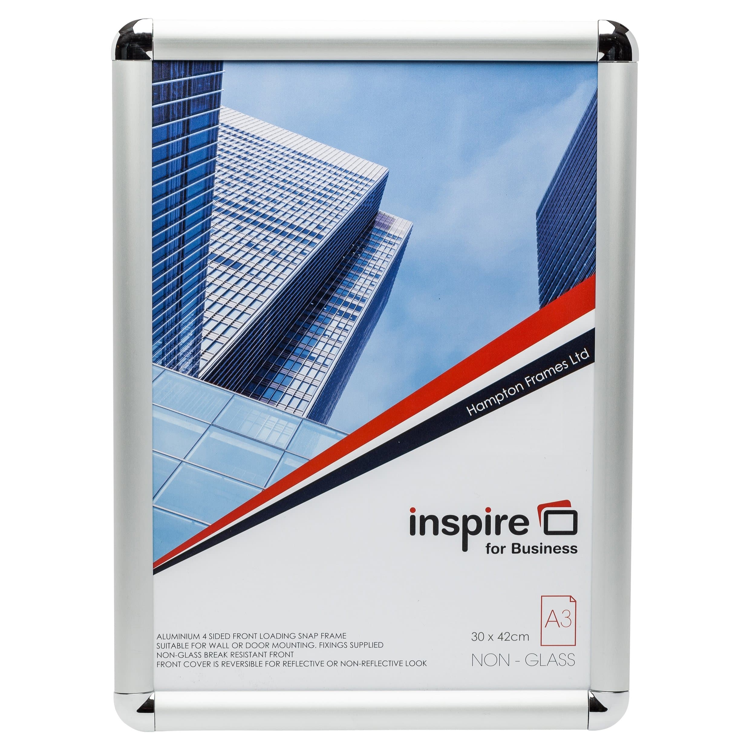 EDGEA3S Edge Aluminium Satin Finish A3 (30x42cm) Snap Frame Open and Shut Poster Certificate Display Picture Frame with Smooth Static Corners