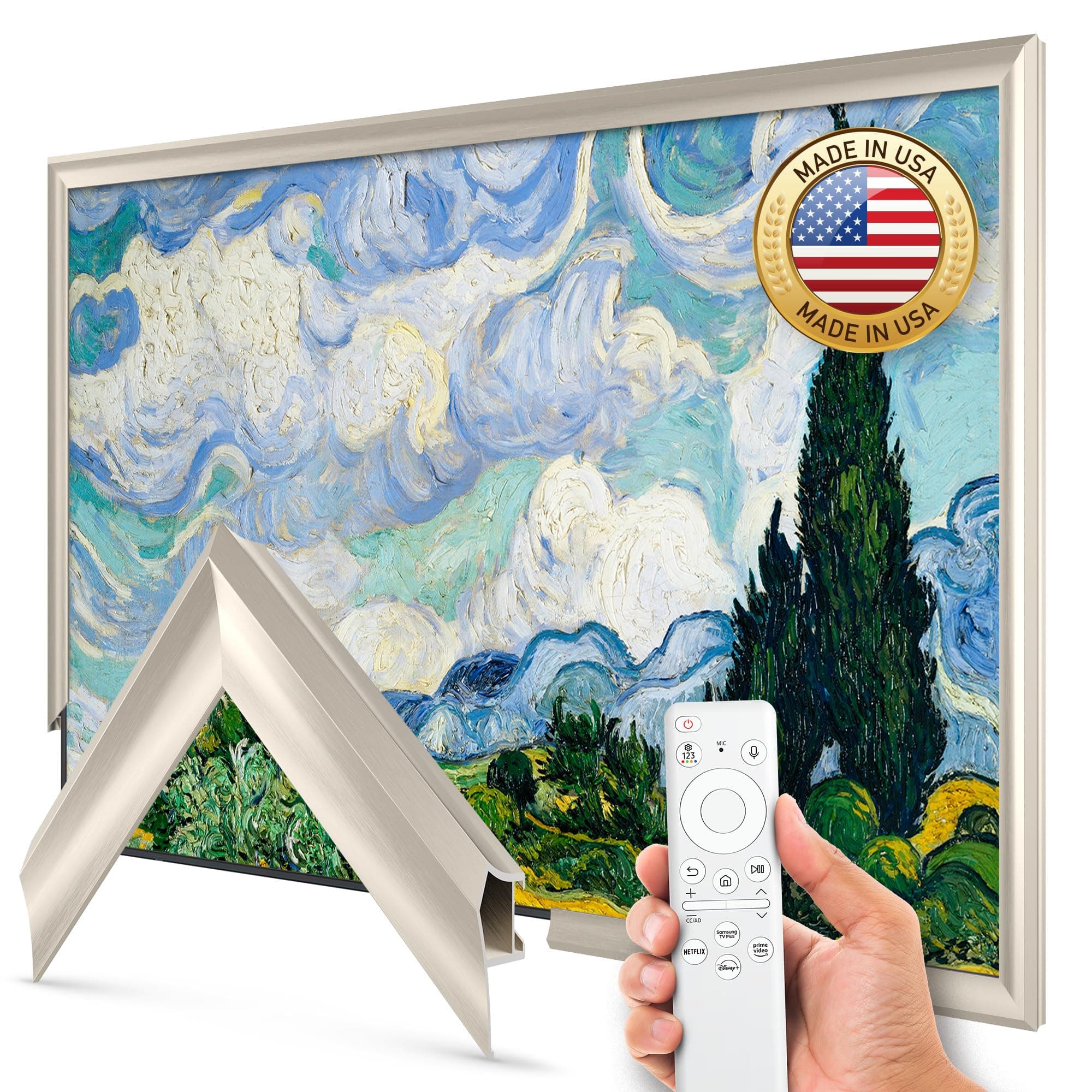 German Silver Prismatic 43" Alloy Deco TV Frame - Compatible ONLY with Samsung The Frame TVs (Fits 2021-2026, LS03A, LS03B, LS03C, LS03D, LS03FA)