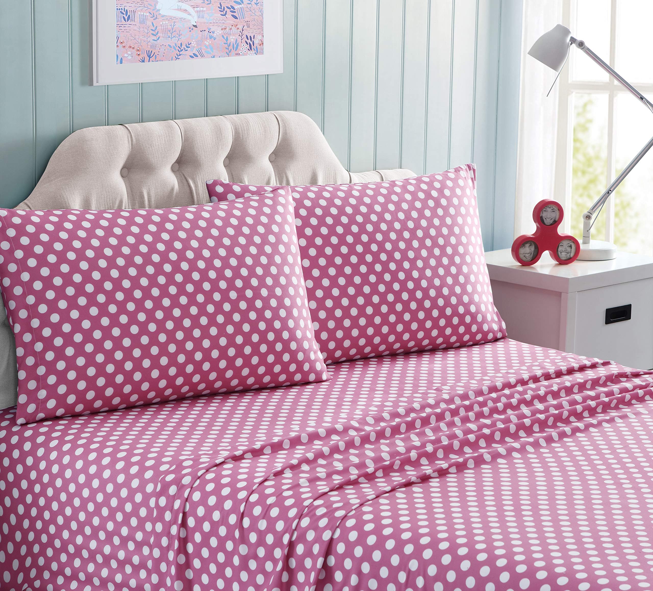 Kute Kids Super Soft Sheet Set - Polka Dot Brushed Microfiber for Extra Comfort (Pink, Twin)