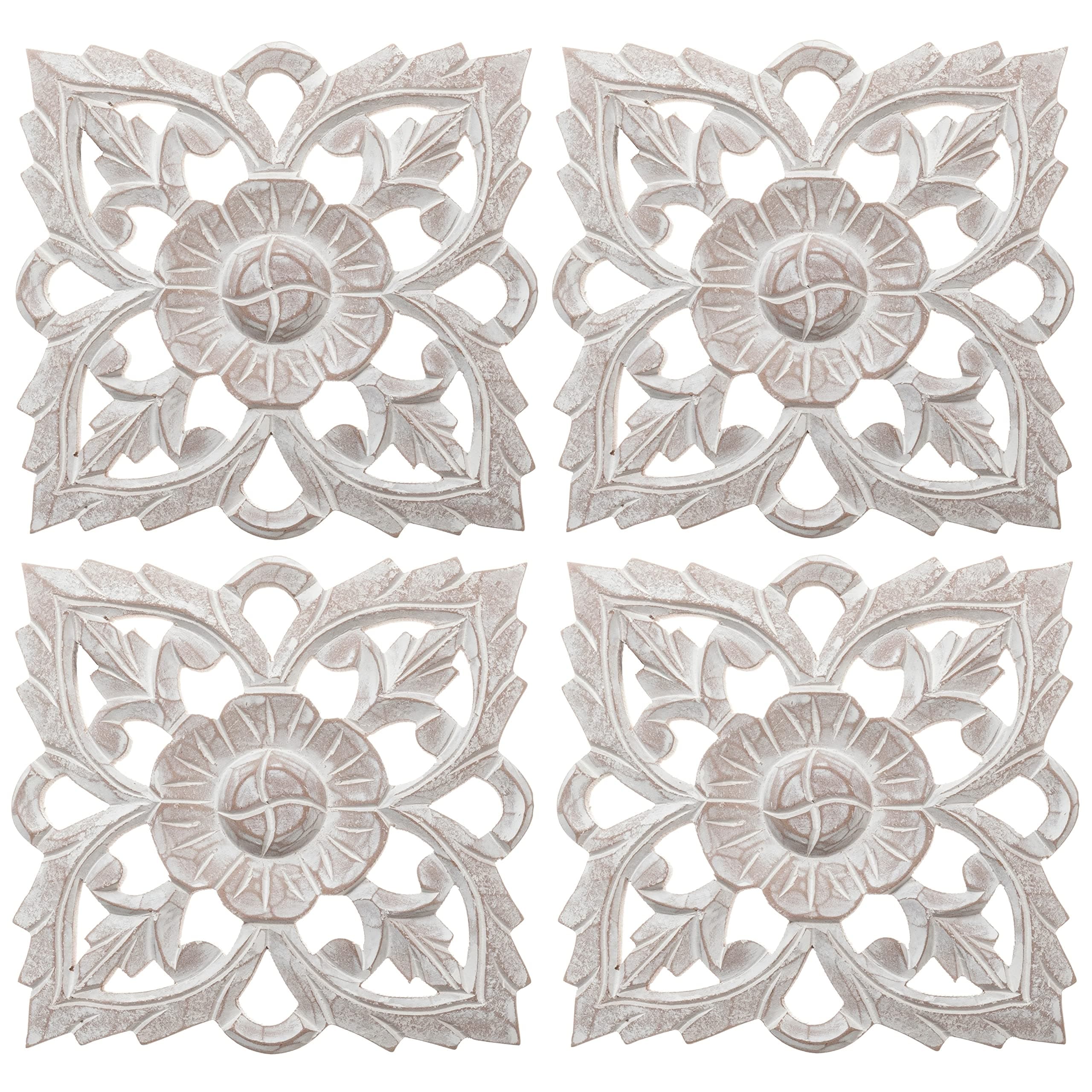 Set of 4 Antique White 8" Solaris Twenty-one Wall Art