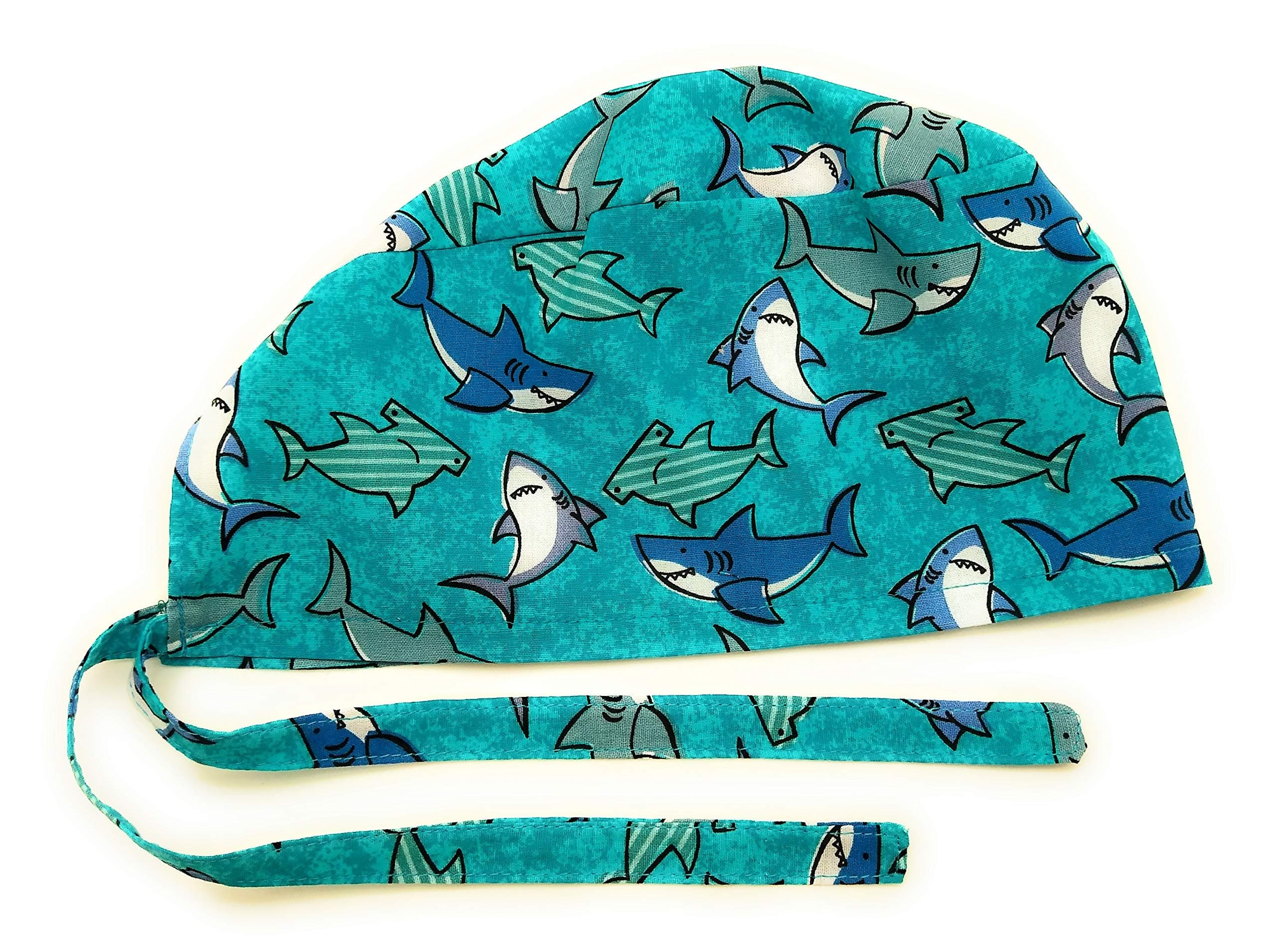 Scrub Hat Sharks Happy Smiling Summer Fabric Cap Do-Rag Skull Blue